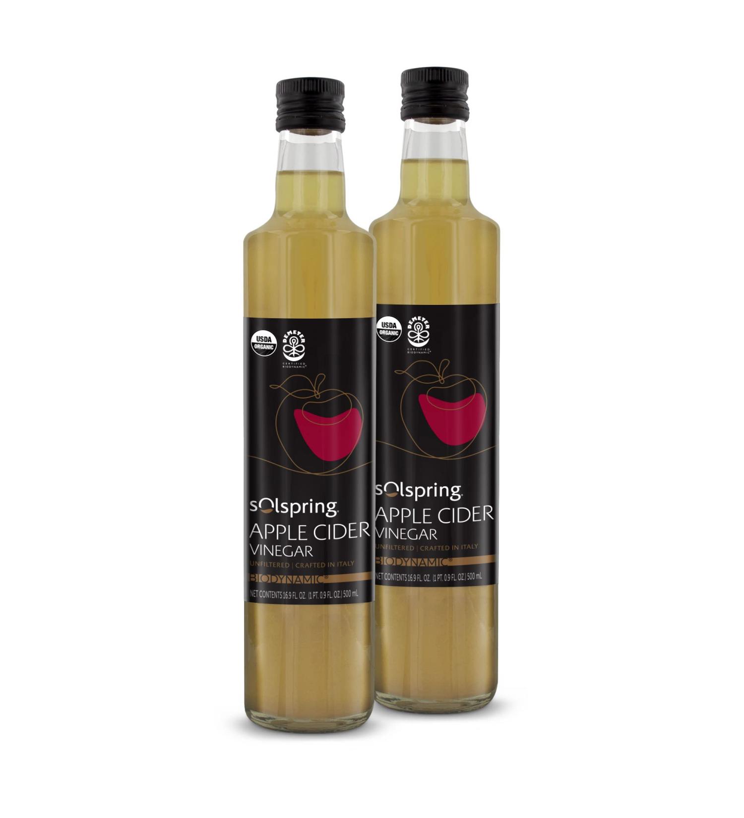 Dr. Mercola Solspring Biodynamic Organic Apple Cider Vinegar 2 Bottles - 16.90 fl oz - Non GMO, Gluten Free, Soy Free, USDA Organic - Demeter Certified - Buy Online on GoSupps.com