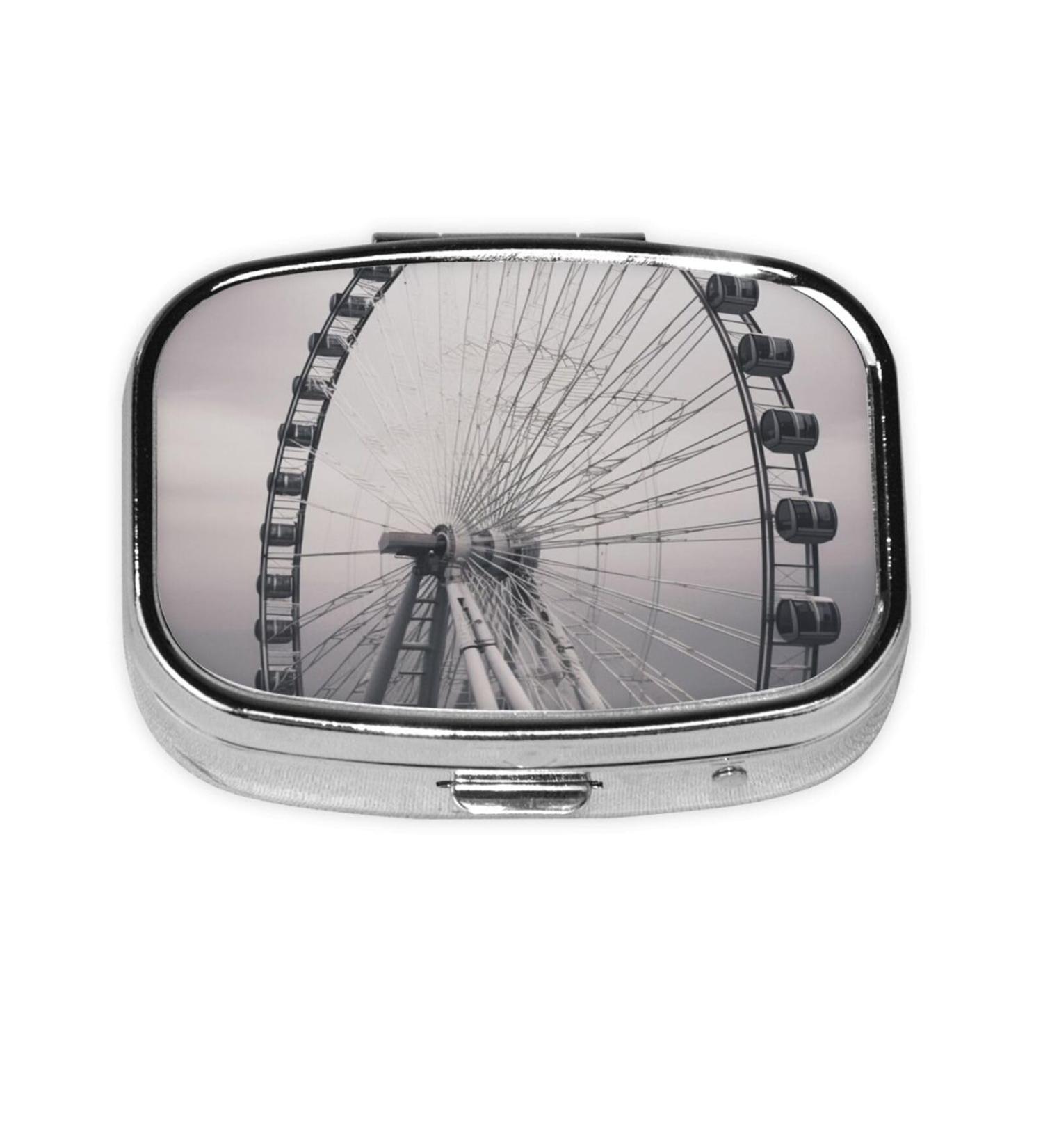 Gray Ferris Wheel Printed Square Pill Box | Portable Medicine Organizer for Travel - Buy Online on GoSupps.com