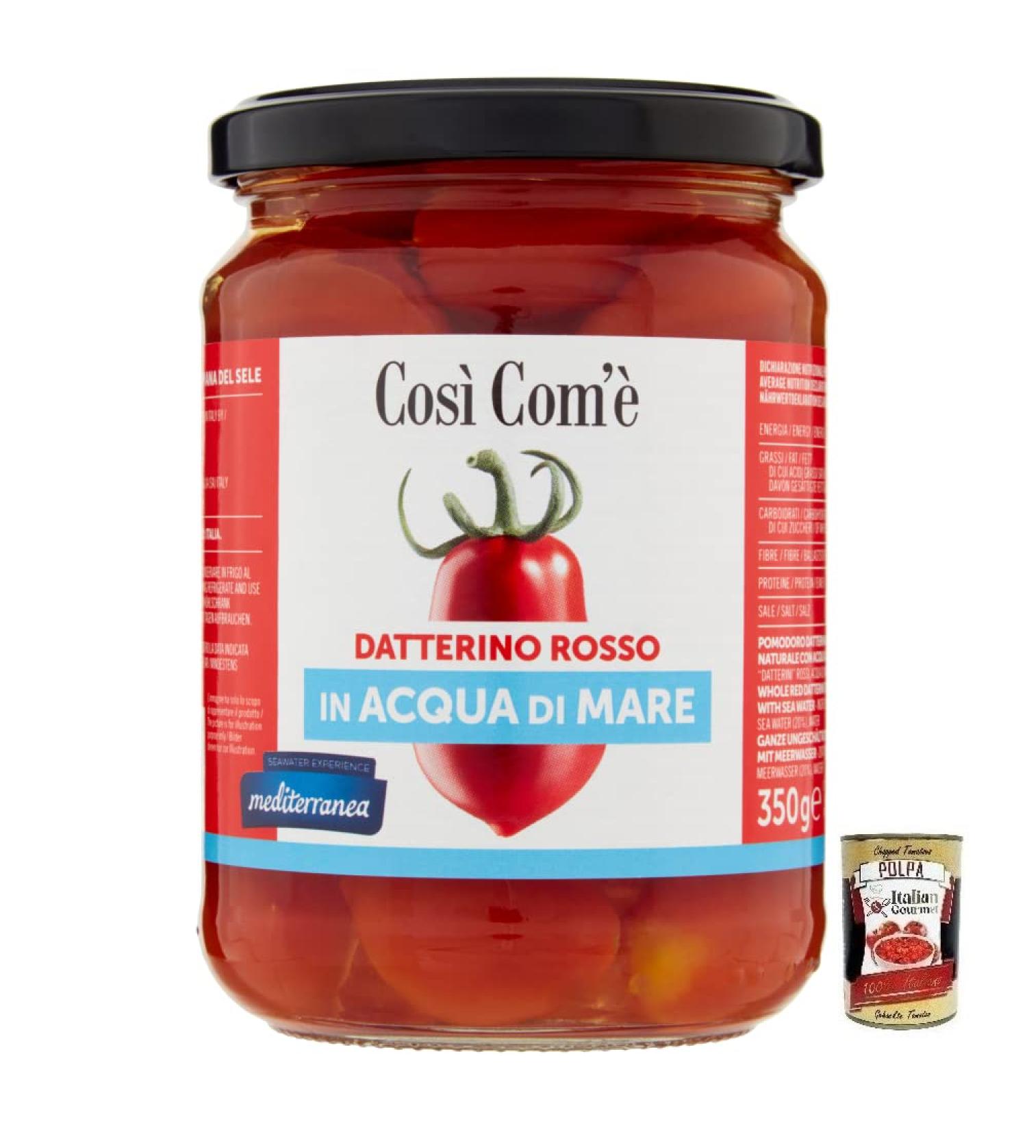  Italian Gourmet E.R. Cos Com' Datterino Rosso red datterino tomato in seawater Italian tomatoes 350g jar + 400g can - Buy Online on GoSupps.com