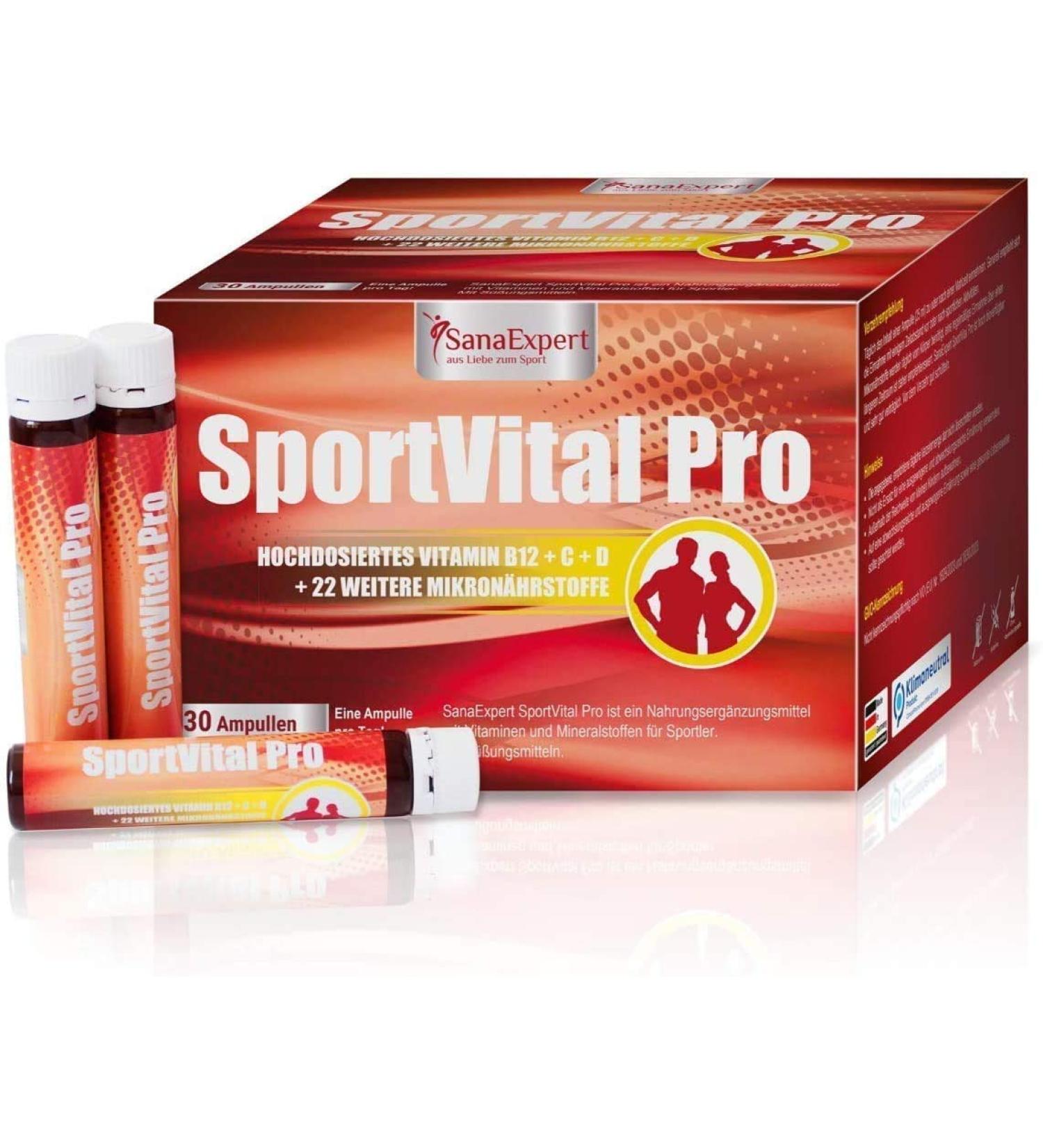 SanaExpert SportVital Pro | MULTIVITAMIN TO STRENGTH THE IMMUNE SYSTEM | with L-Carnitine Lutein and Rich in Vitamins (30 ampoules/Orange Flavor) Made in Germany. - Buy Online on GoSupps.com