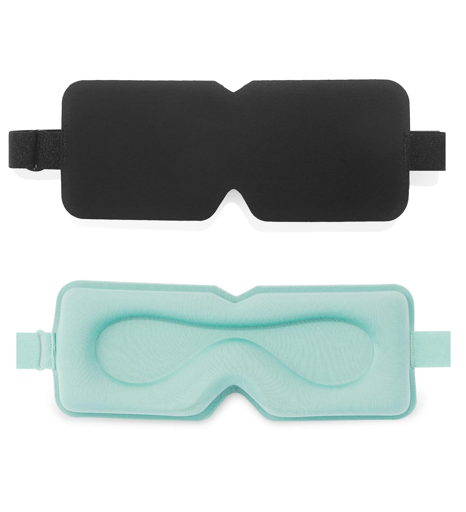 2 Pack 100% Light Blocking 3D Contoured Sleep Mask for Men and Women - Wide Adjustable Strap - Ideal for Travel/Shift Work - Black+Blue - Buy Online on GoSupps.com