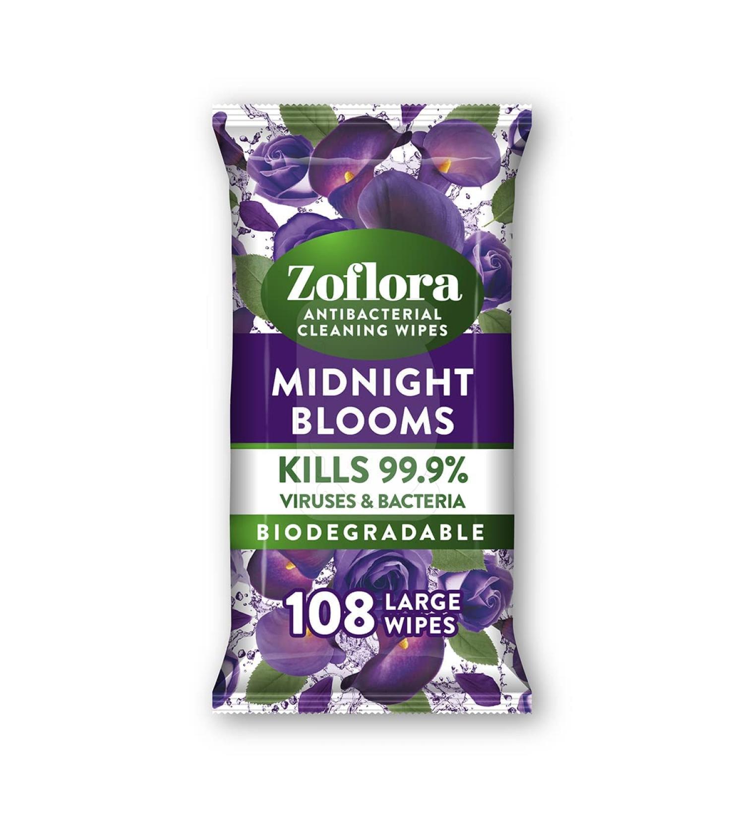 Zoflora Midnight Blooms Antibacterial Multi-surface Cleaning Wipes - 108 Large Wipes for Quick and Convenient Cleaning - Buy Online on GoSupps.com