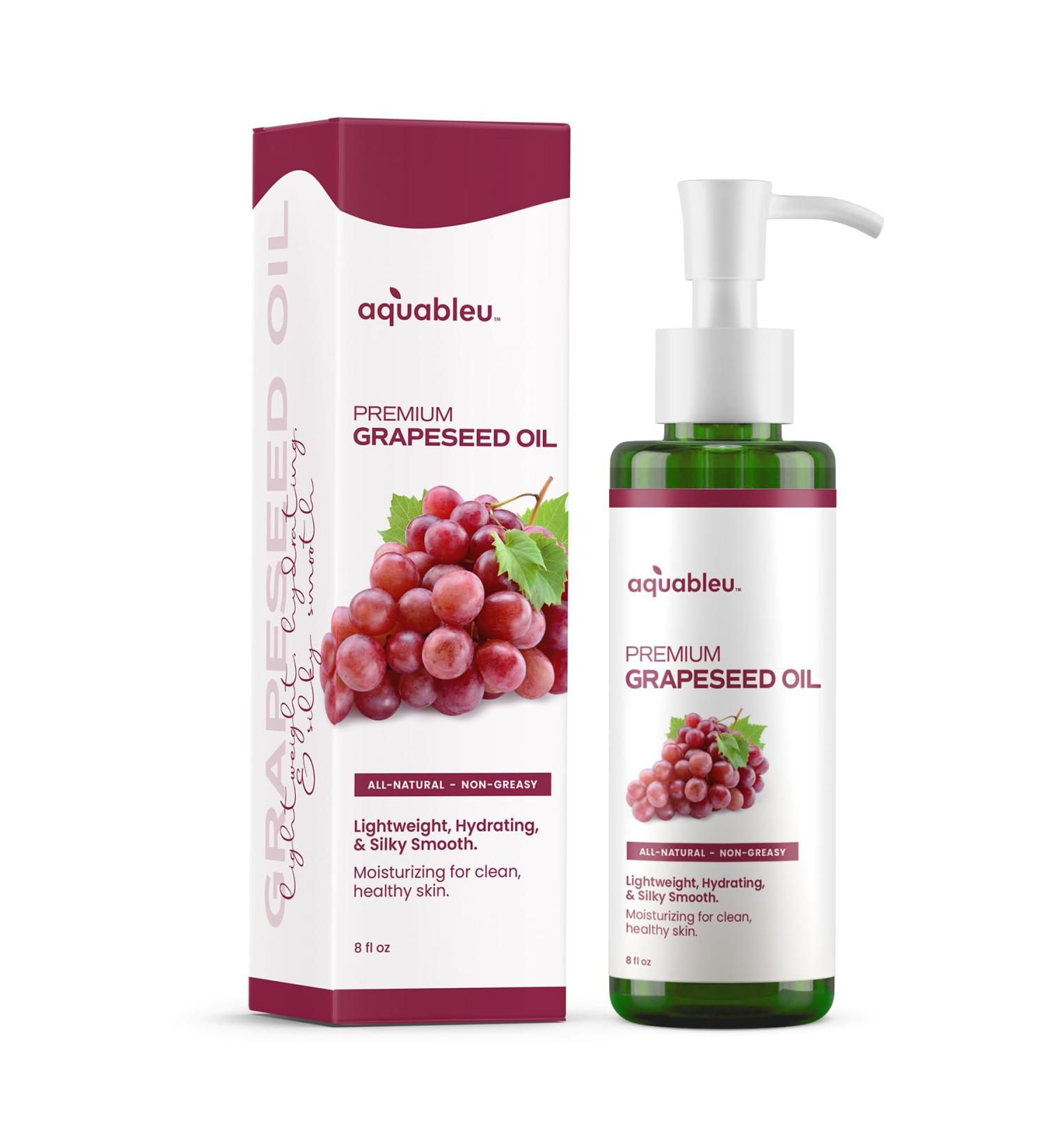 Aquableu Premium Grapeseed Oil - 100% Pure and All-Natural - Hydrating and Silky Smooth - Moisturing, for Clean and Healthy Skin, and Strong Hair - Cold Pressed - 8 oz Grapeseed Oil (8oz) - Buy Online on GoSupps.com