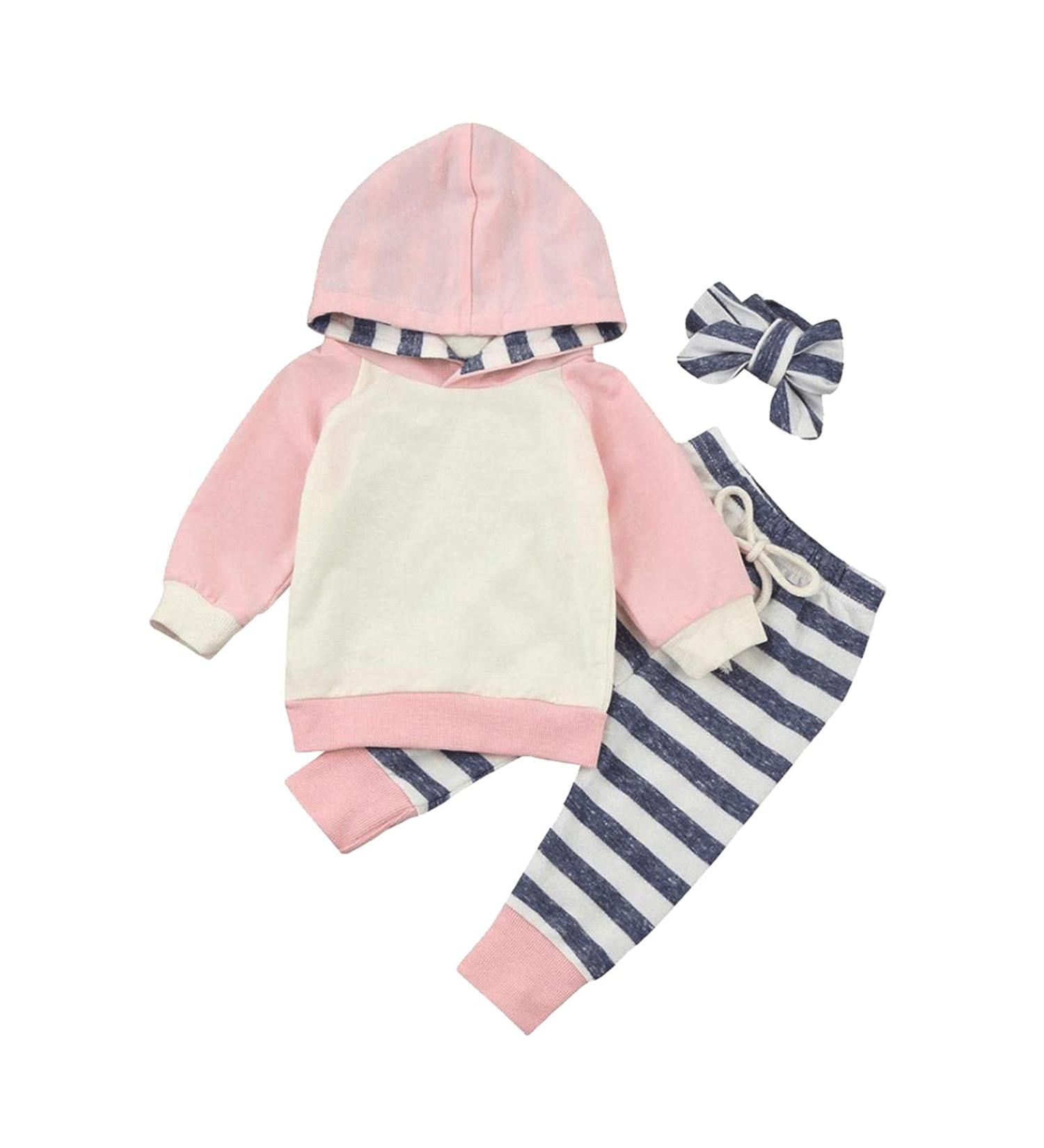 Toddler Hooded Sweatshirt & Pants Set - Pink Stripe | 3-6 Months - Buy Online on GoSupps.com