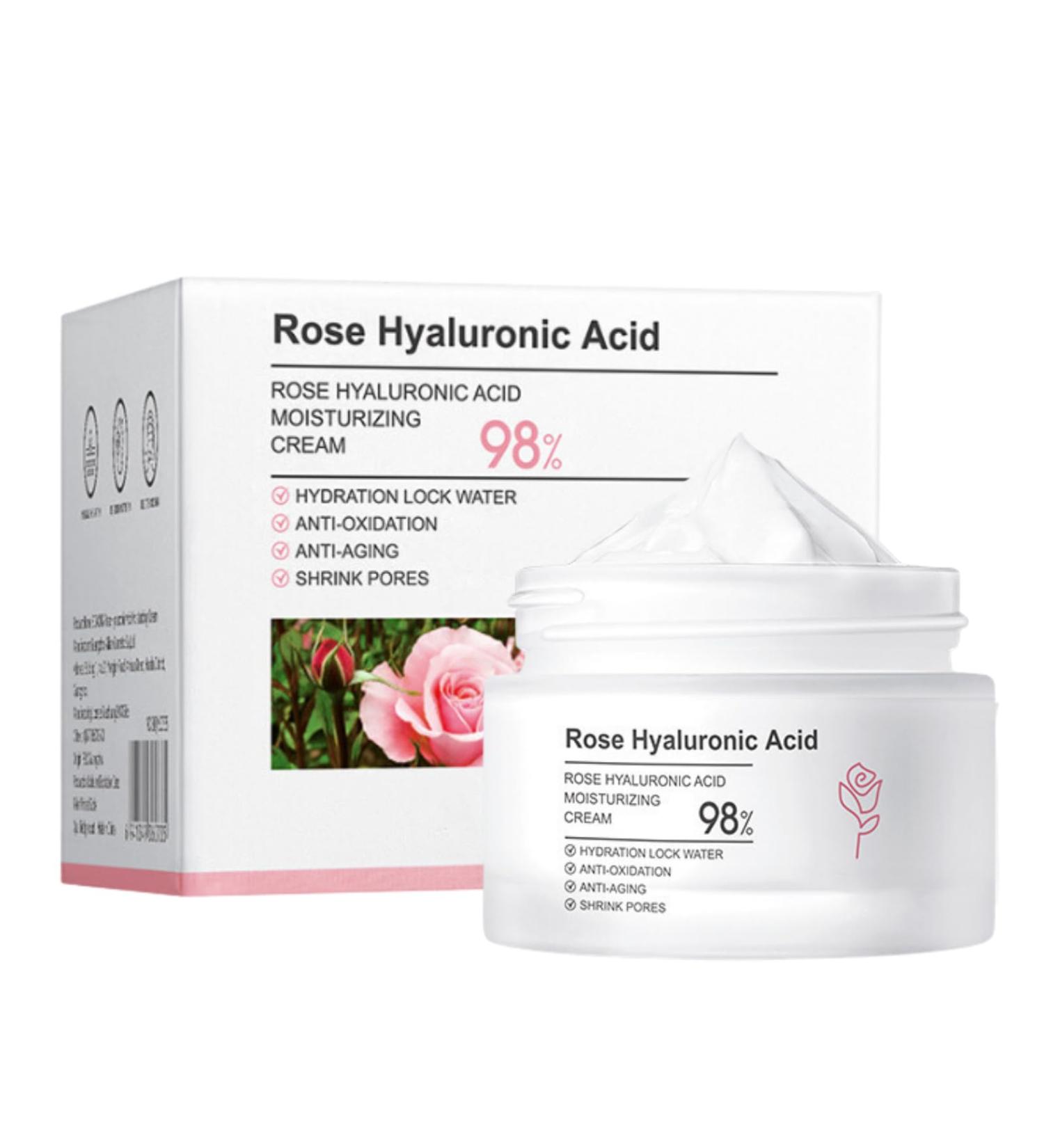 Rose Hyaluronic Acid Face Moisturizer for Women - Moisturiser Face Women - Anti Aging Face Cream - Face Cream with Rose Extract and Hyaluronic Acid - Skin Lightening Cream with Light Texture - Buy Online on GoSupps.com