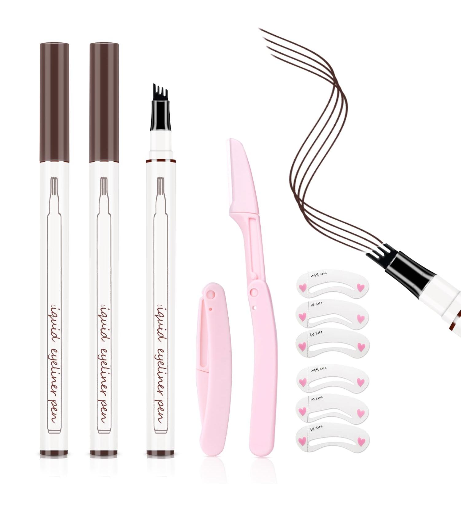 GCVSE Eyebrow Pencil Microblading Eyebrow Pencil with 4 Micro-Fork Tips Long-Lasting Brow Waterproof Smudgeproof Brow Pen - Easy Creation of Natural Looking Defined Eyebrows (Dark Brown) - Buy Online on GoSupps.com
