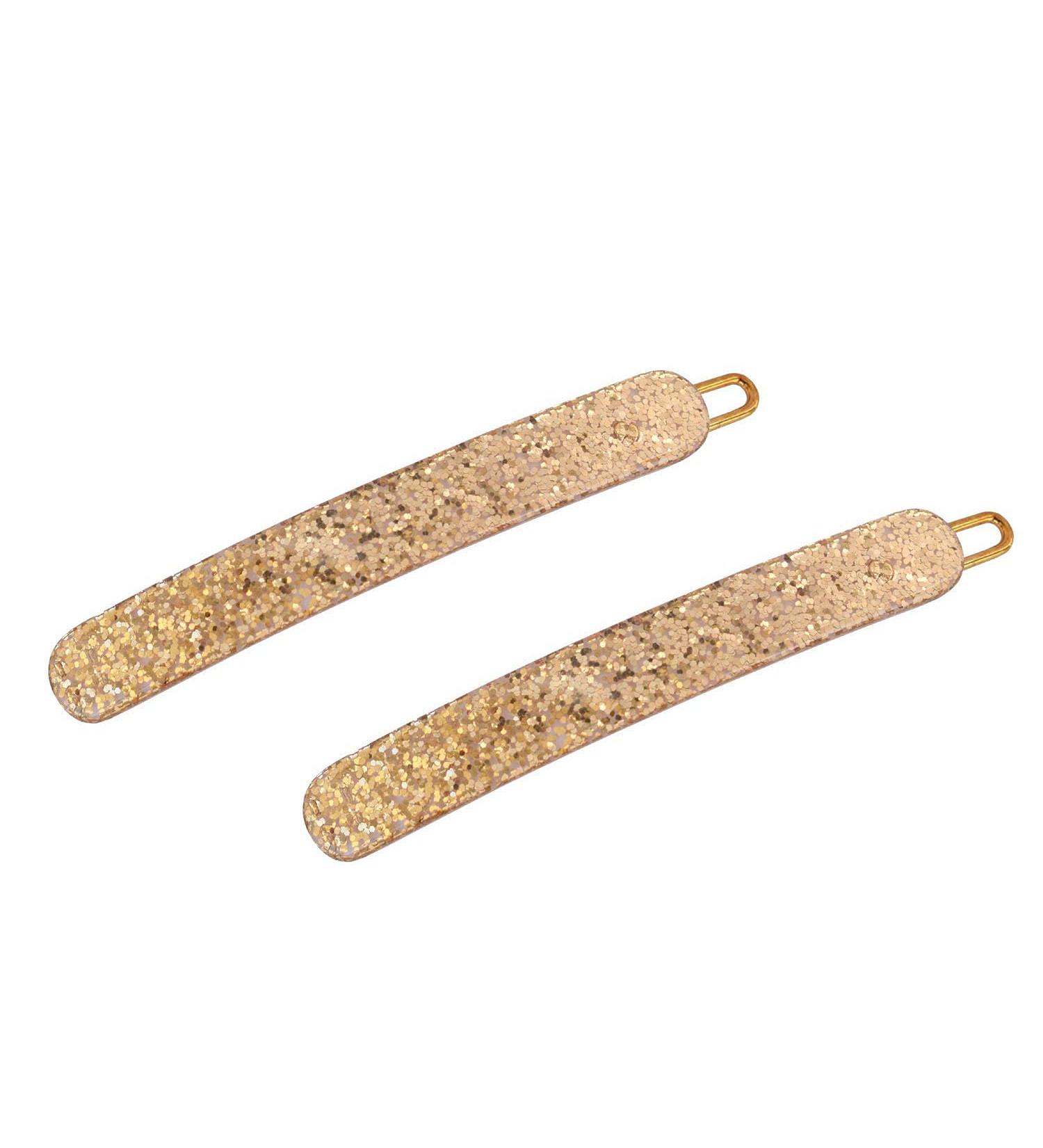French Amie Small Golden Glitter Celluloid Acetate Hair Clip Barrettes Set of 2 - Made in France - Buy Online on GoSupps.com