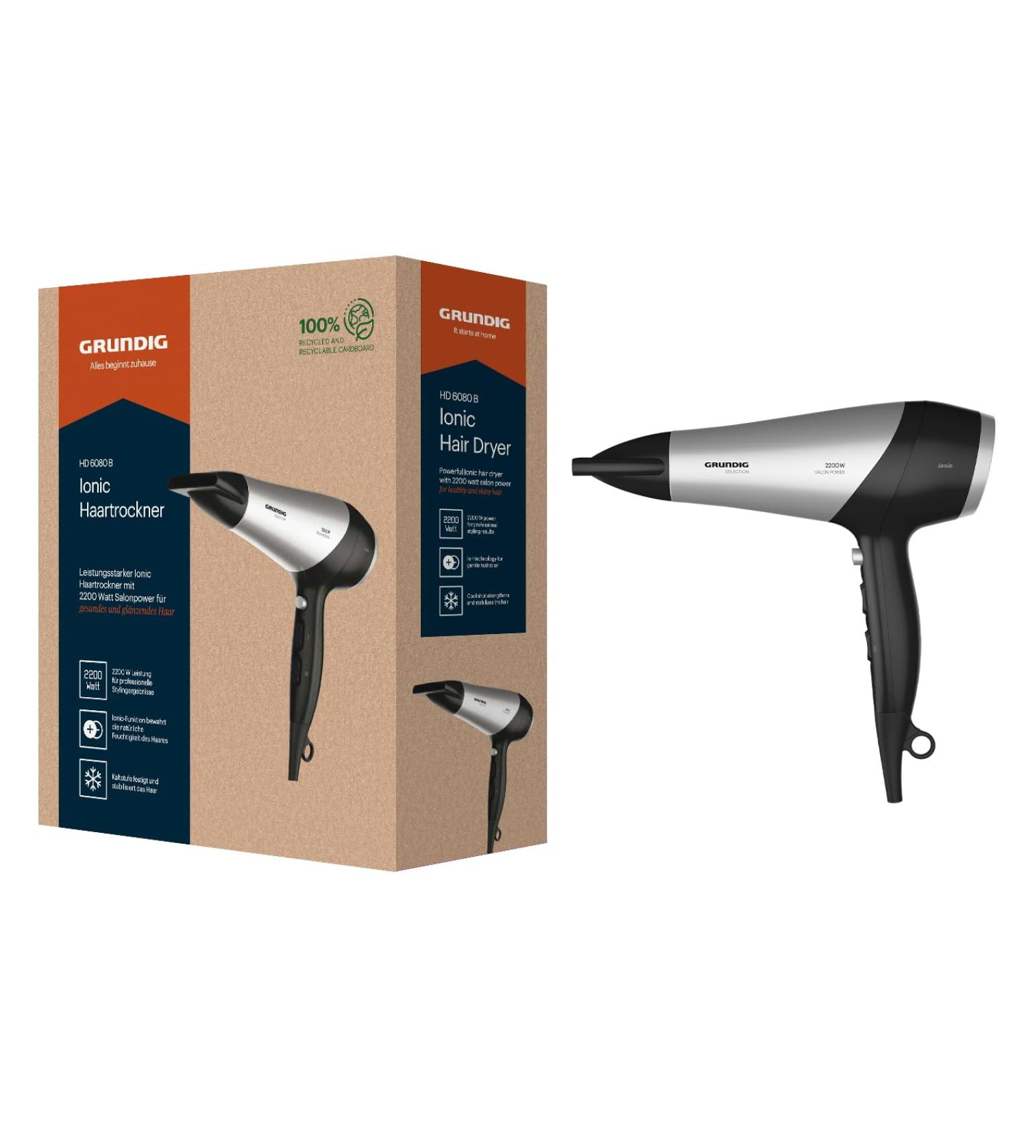Buy Grundig HD 6080 B Hair Dryer 2200W | Ionic Technology 3 Heat Settings Cold Shot Ceramic Coating | International Shipping Available - Buy Online on GoSupps.com