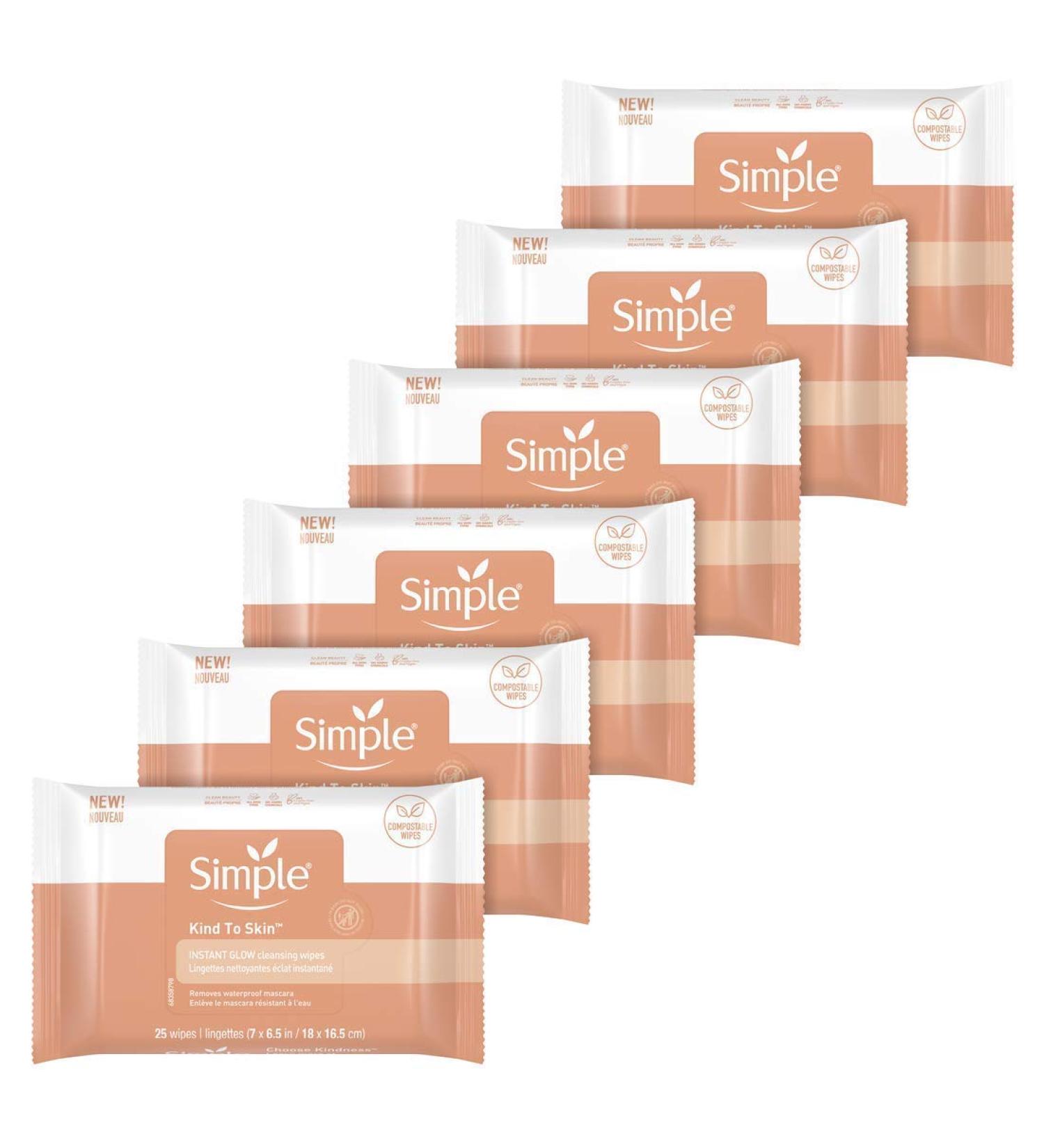 Simple Facial Cleansing Wipes - Instant Glow & Defense 25 Ct, 6 Pack - Buy Online on GoSupps.com