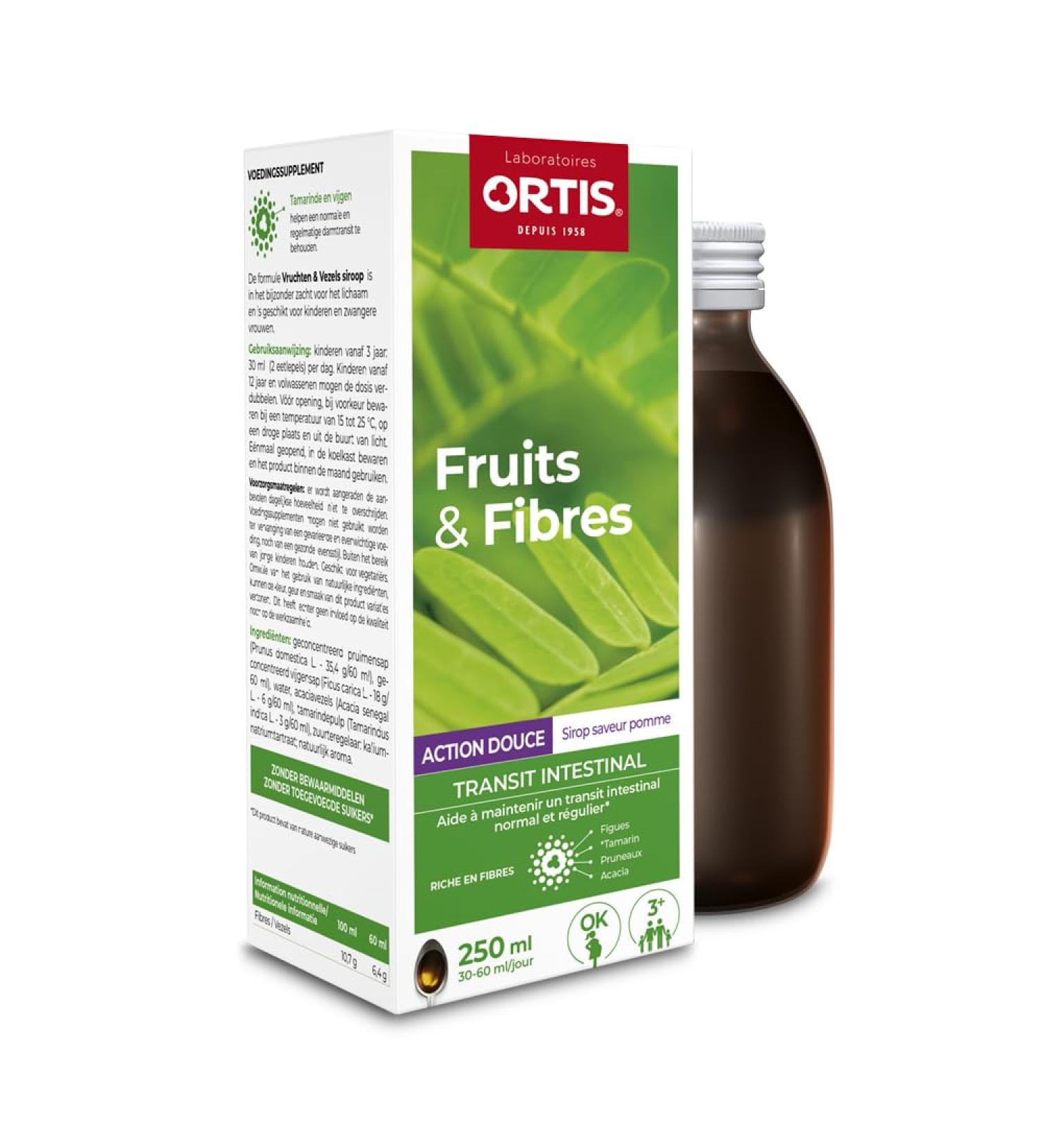 Ortis - Fruits & Fibers Gentle Action Syrup 250ml - Food Supplement to Maintain Regular Intestinal Transit - Suitable for the Whole Family - 100% Natural Fig Based - Buy Online on GoSupps.com