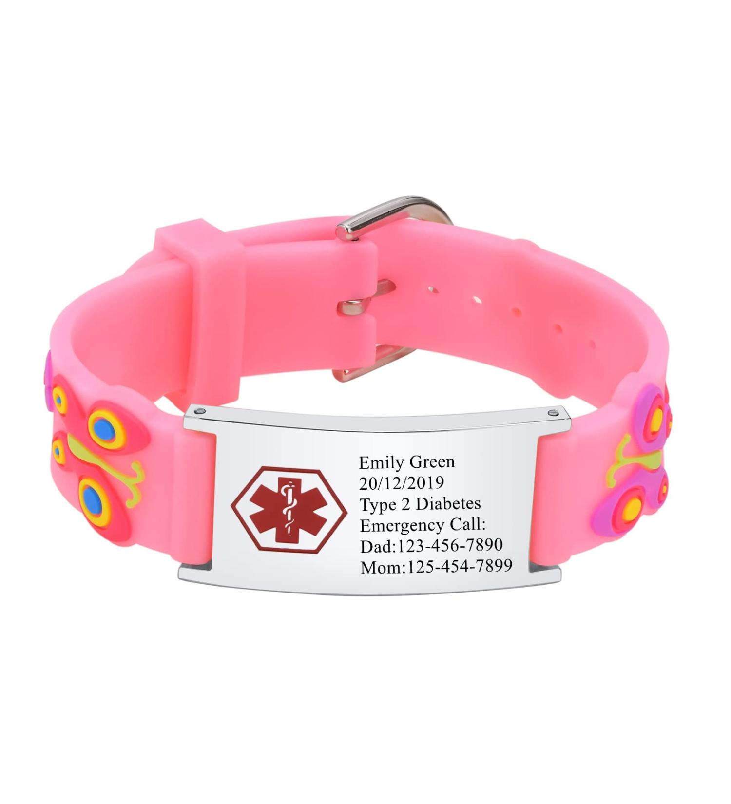 XUANPAI Personalized Safety Wristband Bracelet for Kids - Waterproof Cartoon Style Child ID Bracelet in Pink - Emergency Contact & Medical Info - Boys Girls Teens - Buy Online on GoSupps.com