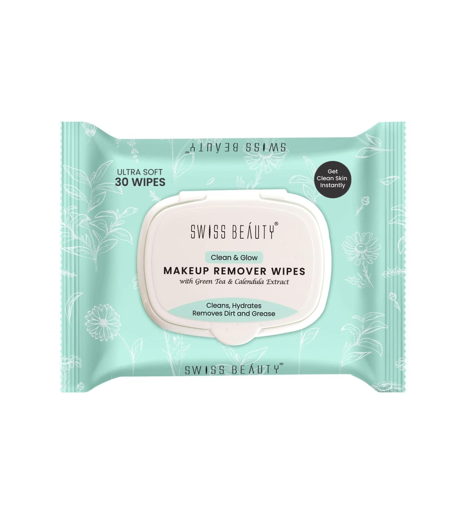 Clean & Glow Makeup Remover Wipes - Green Tea & Calendula Extracts | Hydrating Facial Wipes | 30 Count | International Shipping Available - Buy Online on GoSupps.com