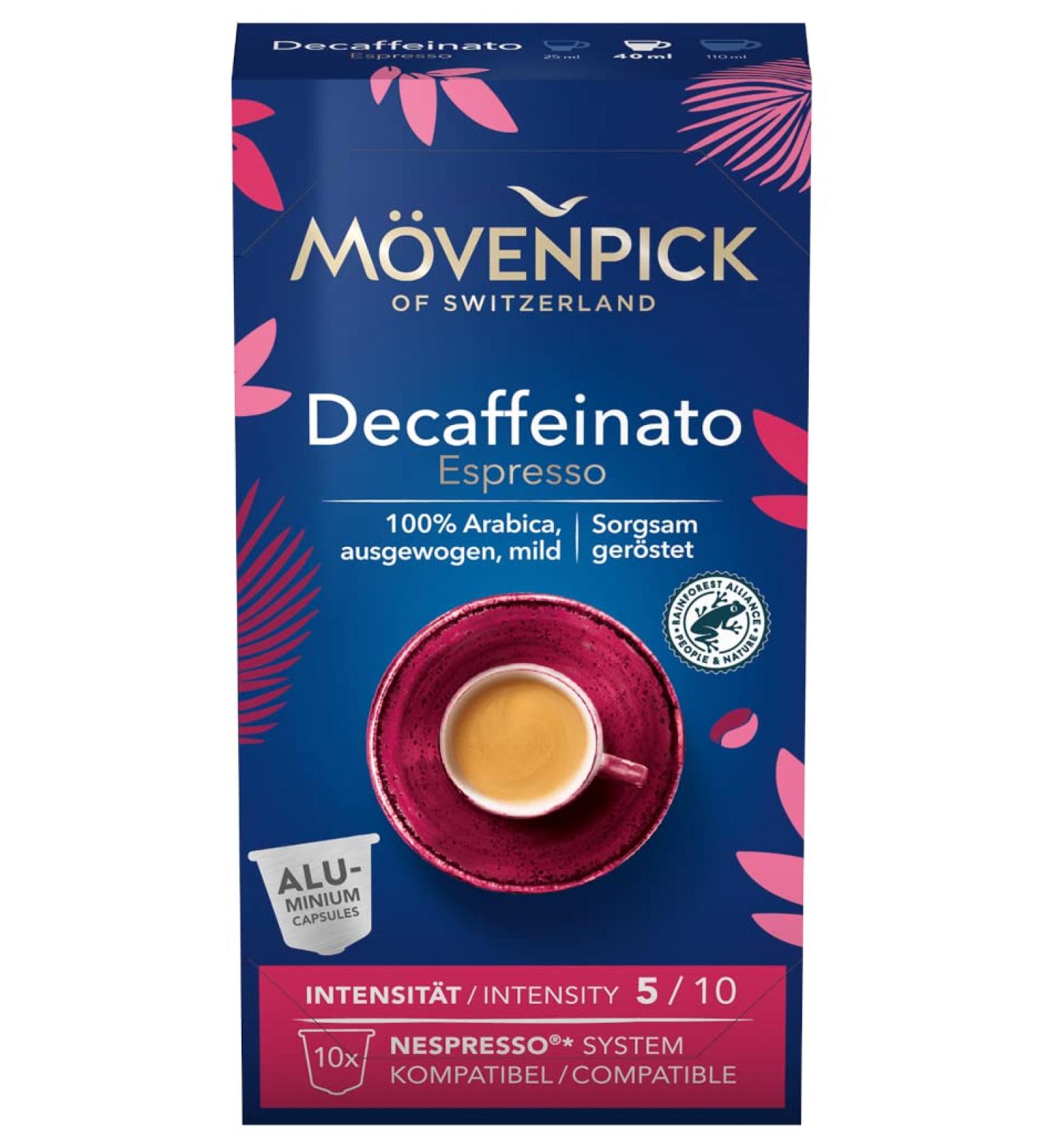 Mövenpick Pack of 10 Decaffeinato ESPRESSO Coffee Capsules in Aluminum Capsules