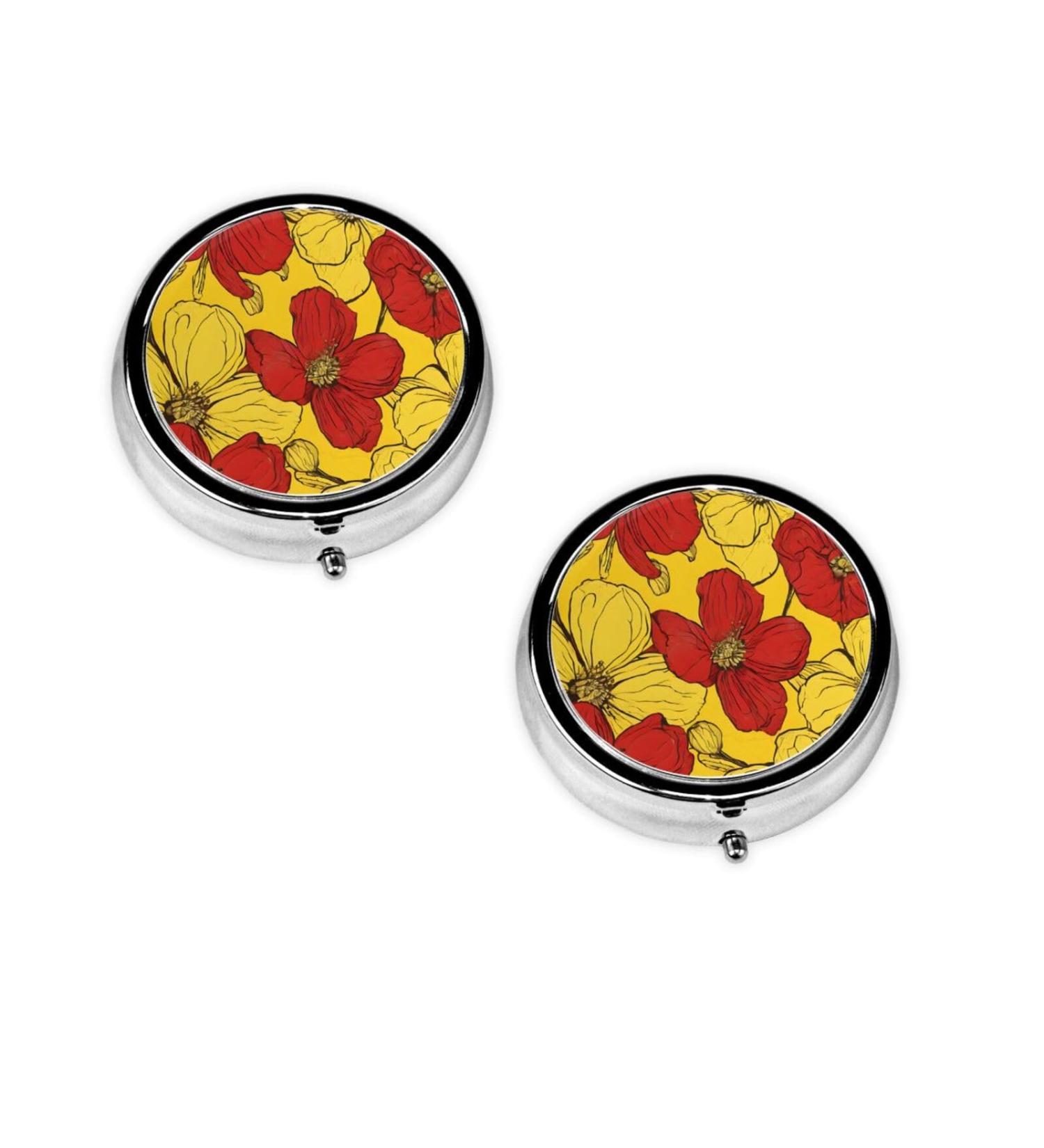 Pretty Poppy Flowers Round Pill Box | 3 Compartment Mini Decorative Travel Medicine Organizer - Buy Online on GoSupps.com