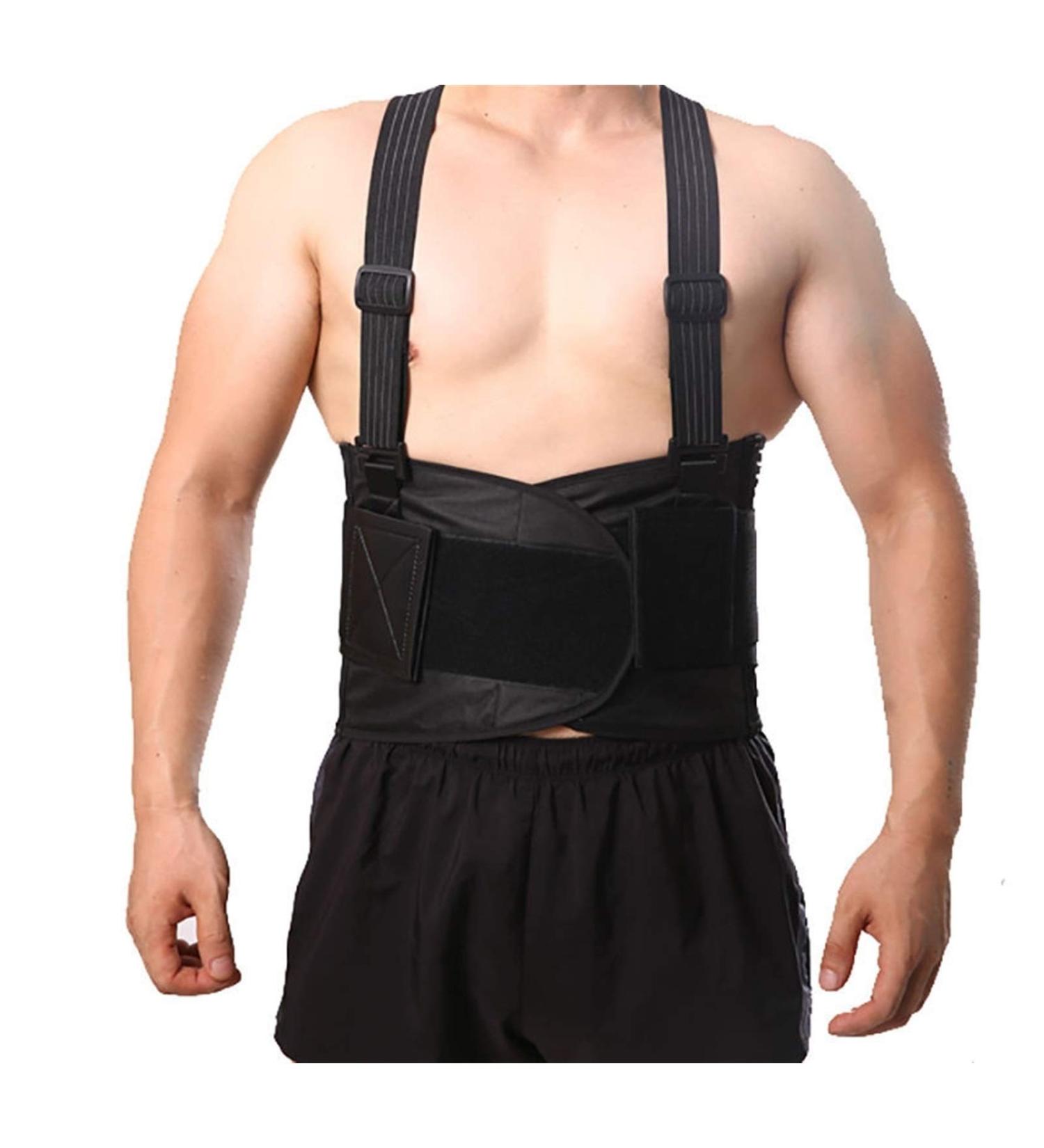 Male Pain Belt Back Corset for Men Heavy Lift Work Brace Shoulder Straps Lumbar Support Belt Posture Corrector Black Medium - Buy Online on GoSupps.com