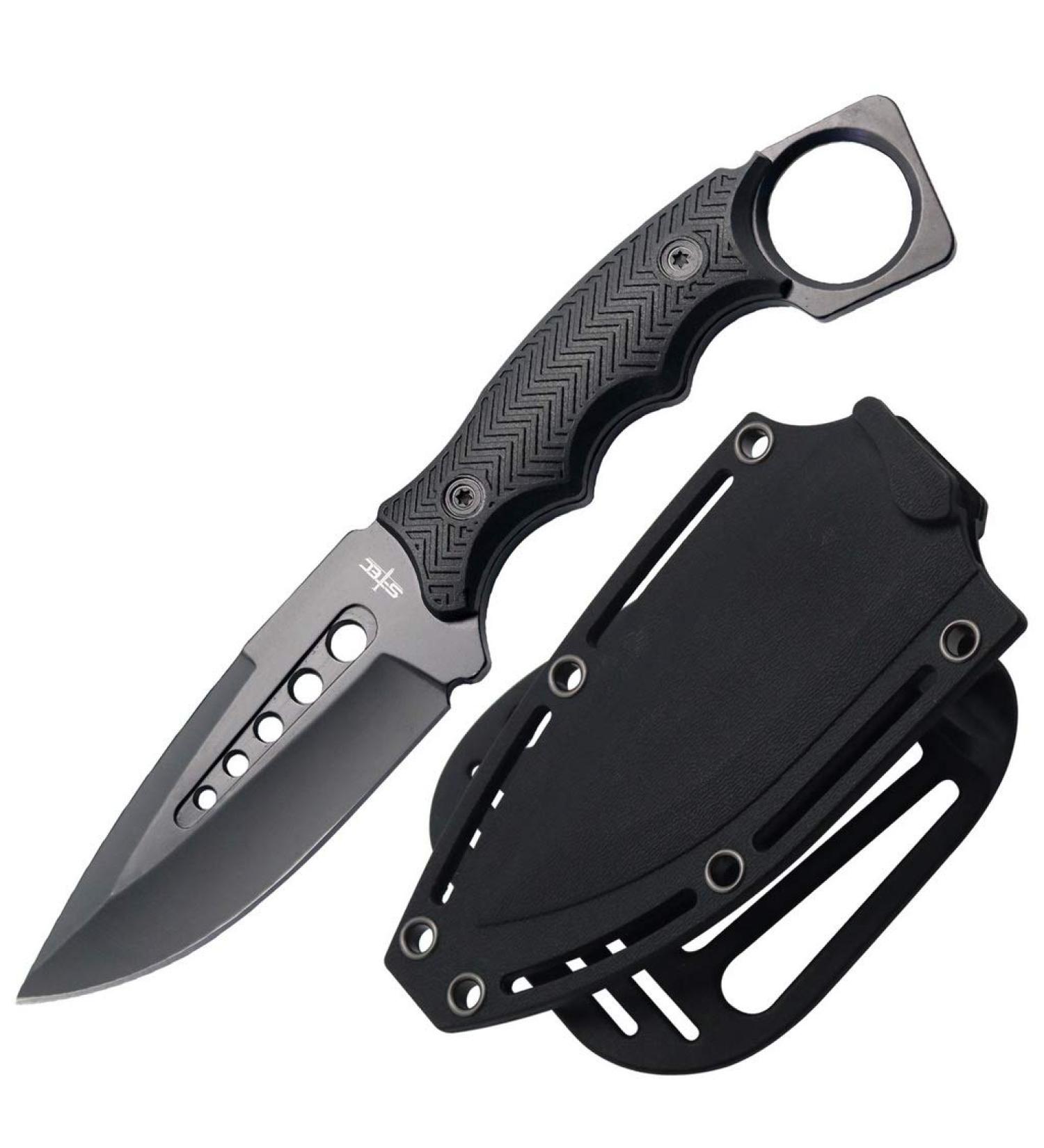 S-TEC 9" Full Tang Tactical Knife with ABS Swivel Sheath - GEN 2 - Steath Black