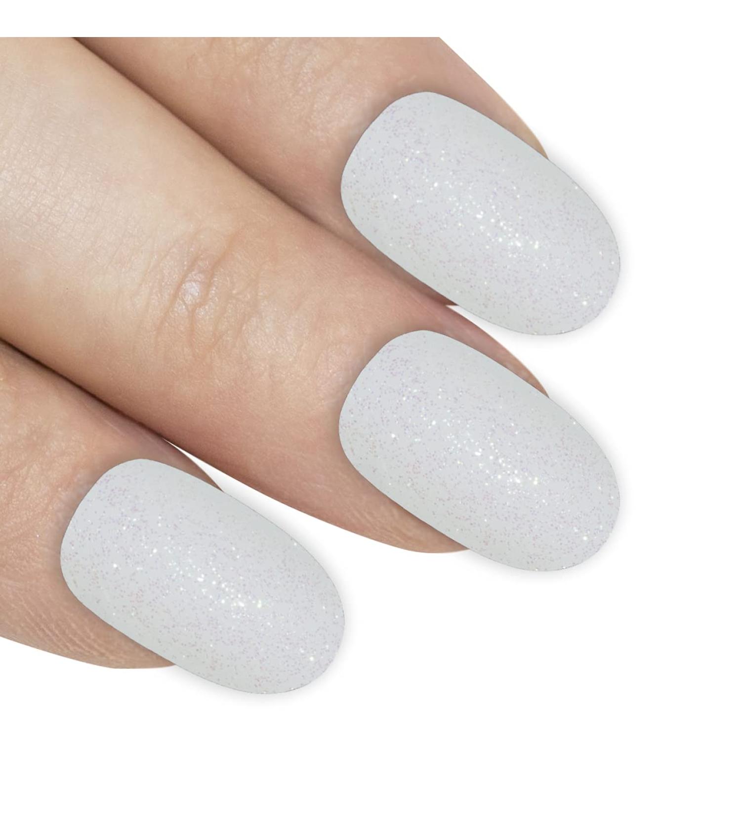Bling Art Oval False Nails Gel Glossy Glitter French Manicure Fake Medium Tips with Glue (Pearl White Gel) - Buy Online on GoSupps.com