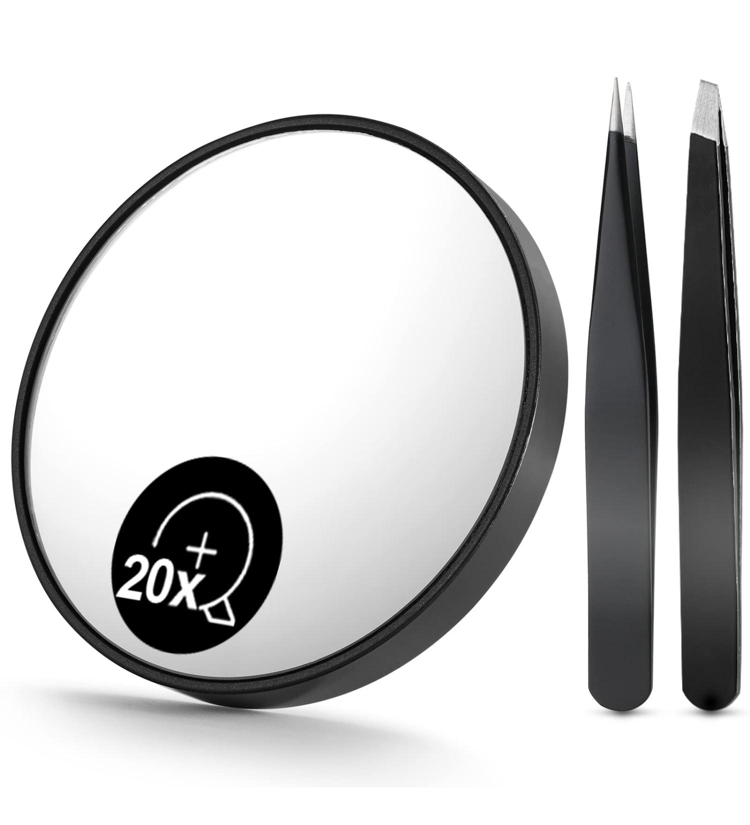 OMIRO 20X Magnifying Mirror and Tweezers Kit with Suction Cups - Travel Set for Precision Eyebrow Grooming (2nd Generation) - Buy Online on GoSupps.com