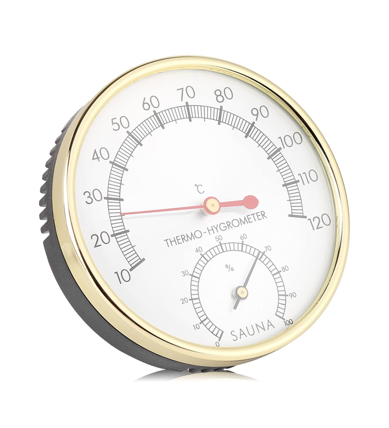 Hygro-Thermometer for Sauna Rooms - Metal Dial 11x11x4 cm | Accurate Temperature & Humidity Measurement - Buy Online on GoSupps.com