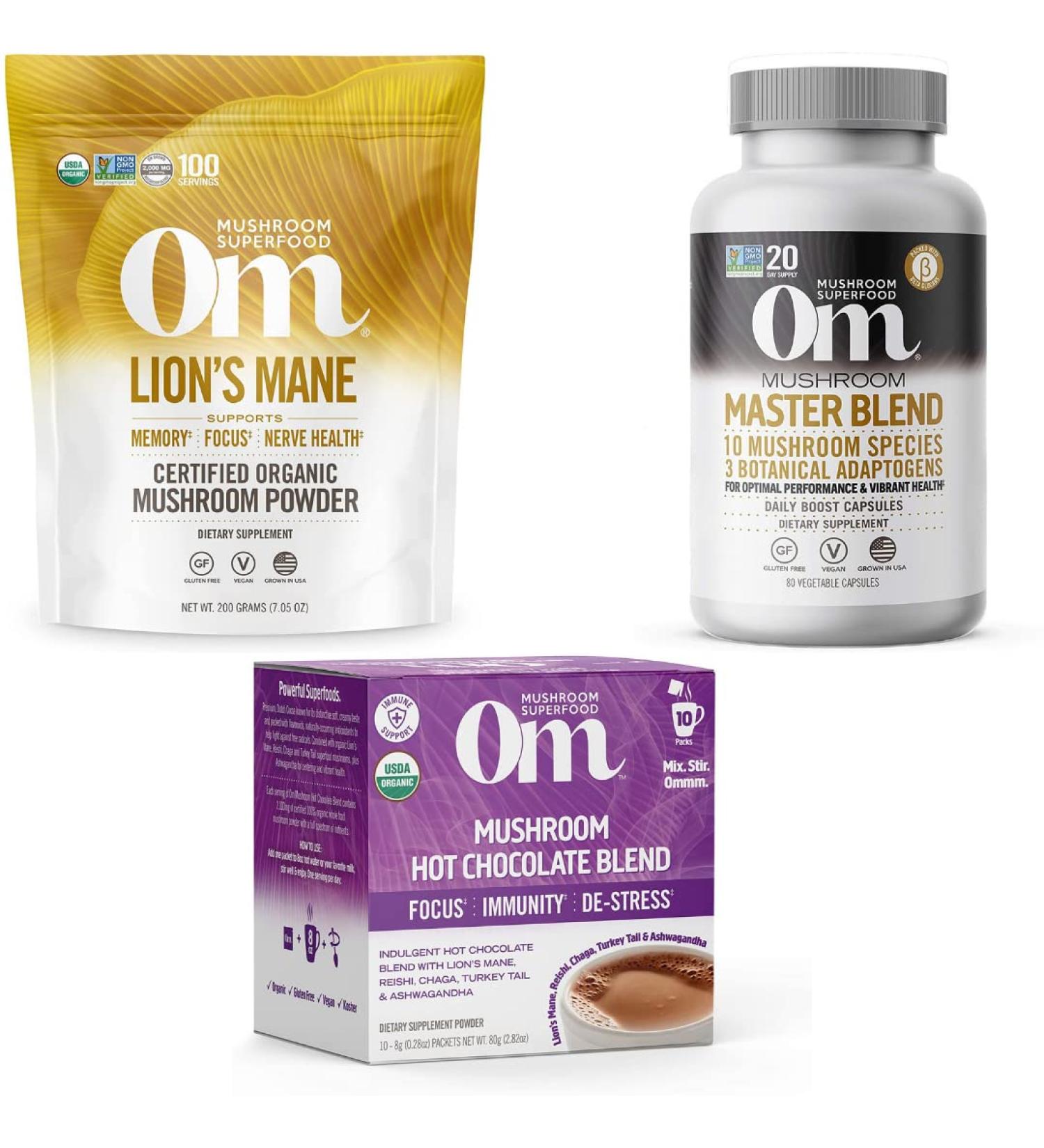 Om Mushrooms Lion's Mane Powder - 100% Organic, 7.05 oz (200 g) - Enhance Cognitive Function - Buy Online on GoSupps.com