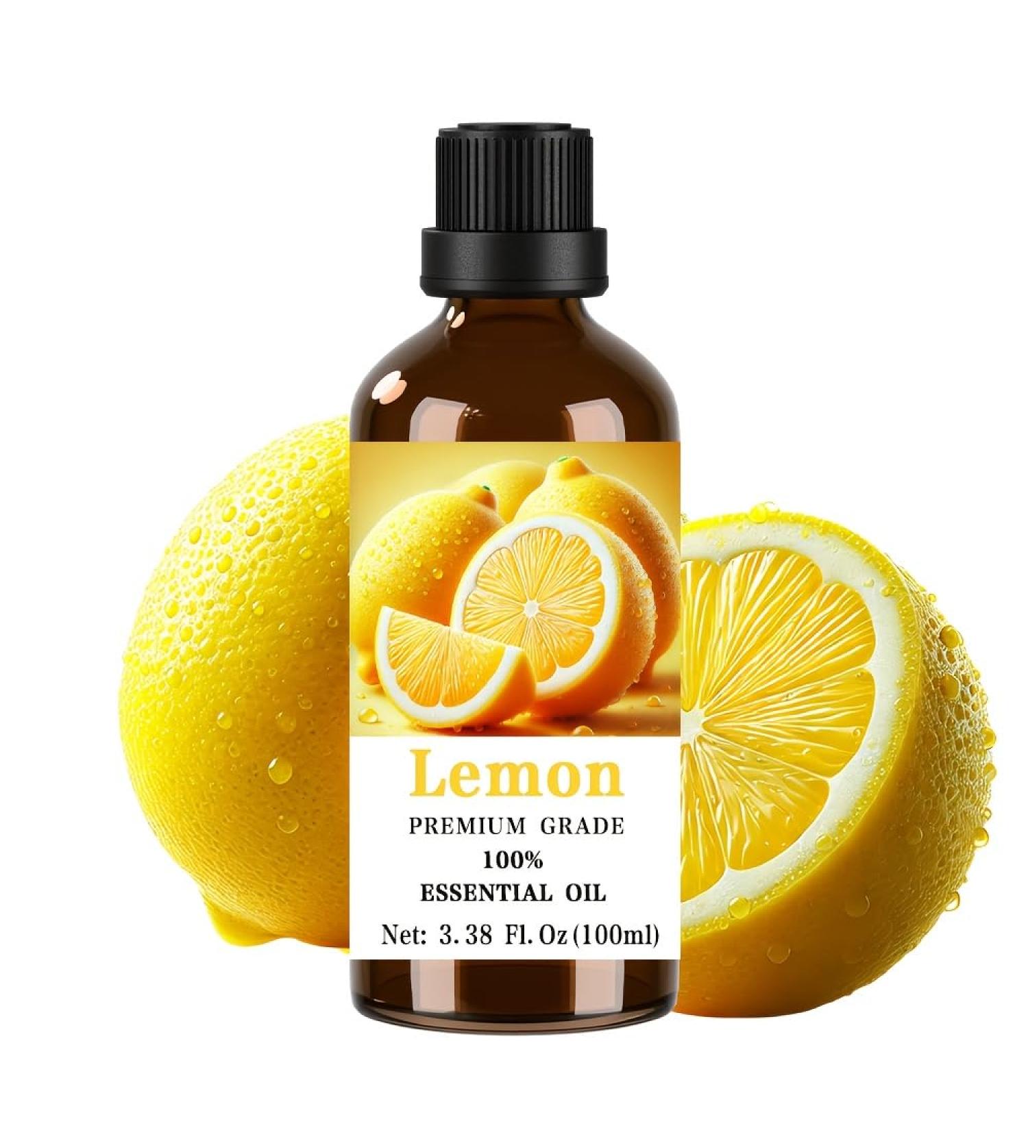 Lemon Essential Oil 100% Pure 3.38 Fl Oz Amber Glass Bottle for Aromatherapy Massage Skin Care Hair Care Diffuser Humidifier - Buy Online on GoSupps.com