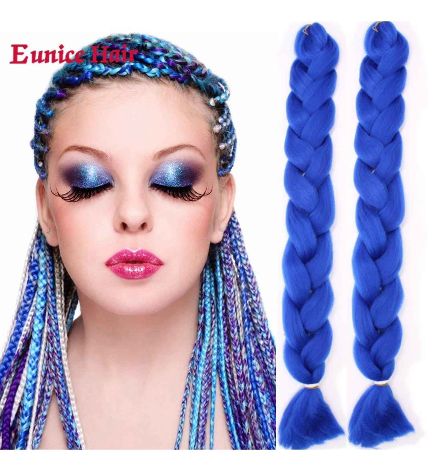 6 Packs Eunice Jumbo Hair Extensions - Blue Kanekalon Kunsthaar for Crochet Box Braids - 100 cm 165g Each - Buy Online on GoSupps.com