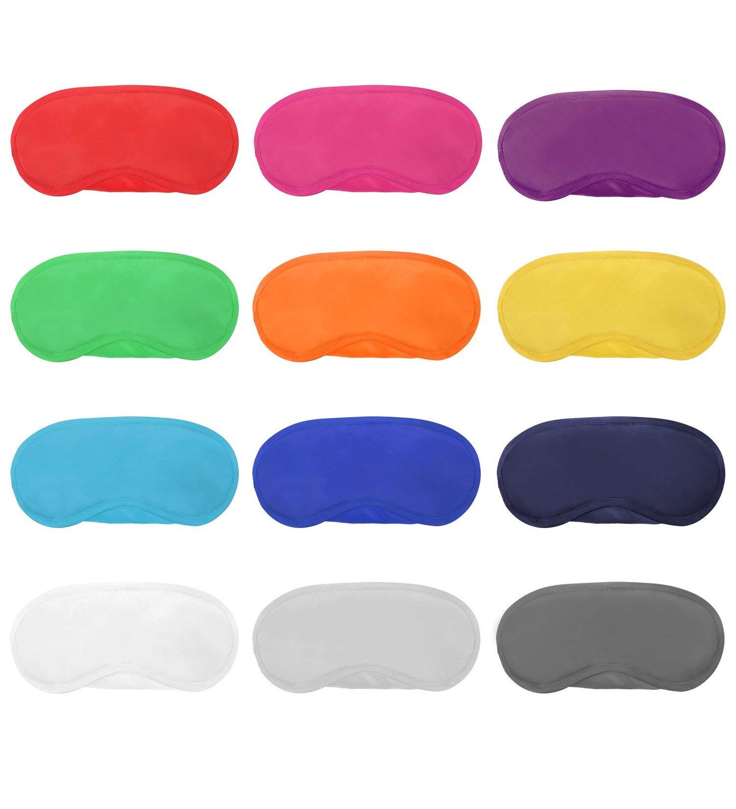 12pcs Assorted Color Polyester Sleep Eye Masks with Nose Pad and Elastic Straps - Ideal for Travel, Sleep, Games - Kids, Women, Men - Party Supplies - Buy Online on GoSupps.com