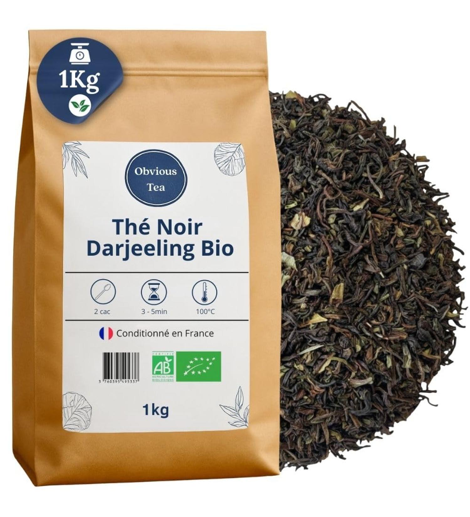 Th Noir Darjeeling SFTGFOP1 Bio en Vrac - Th Vegan 100% Naturel Sans OGM - Agriculture Biologique - Conditionn en France - Sachet 1 kg (500 Tasses) - Buy Online on GoSupps.com