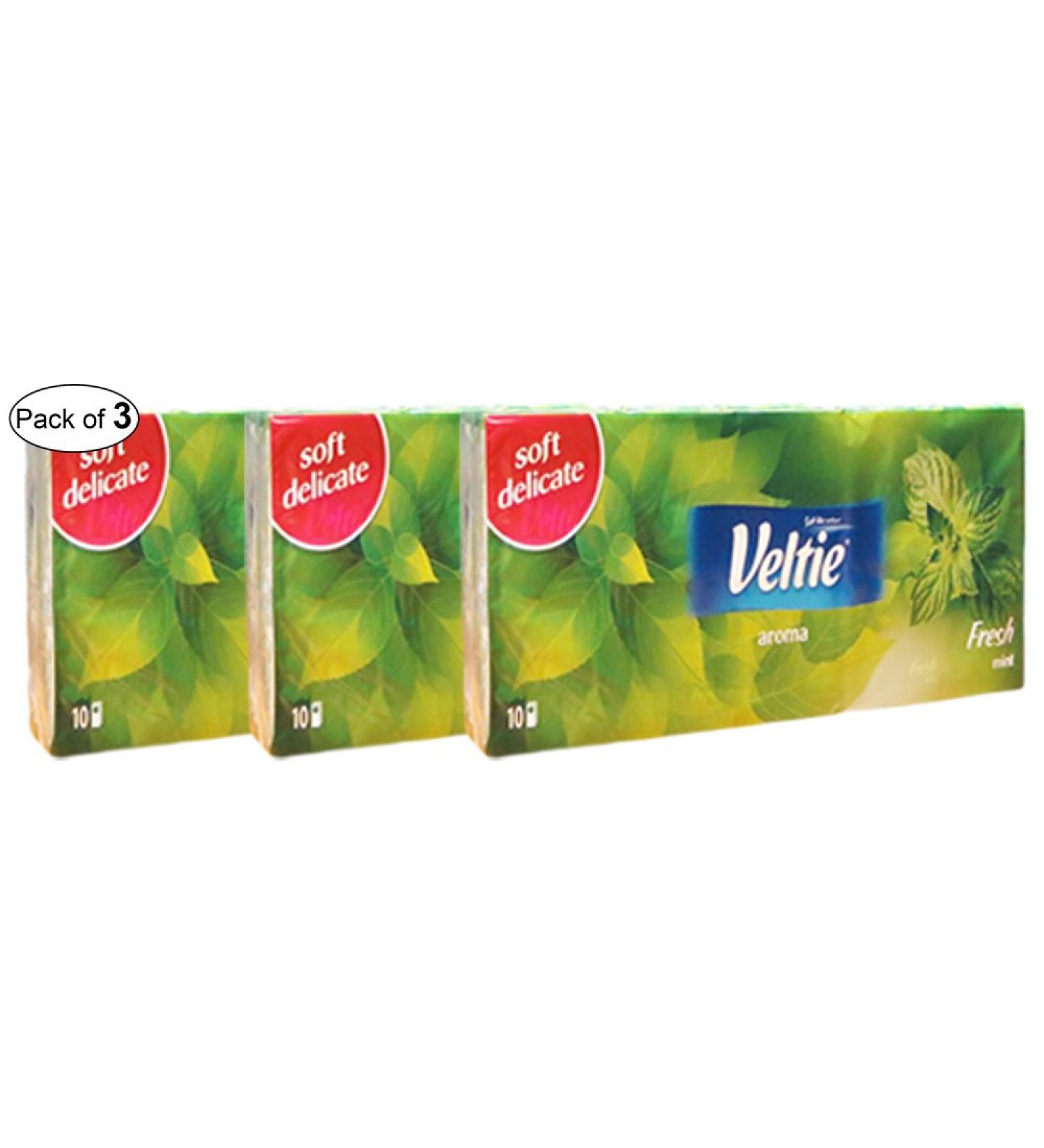 Veltie Aroma Pocket Tissues- Fresh Mint (10 In 1 Pack) (Pack of 3)