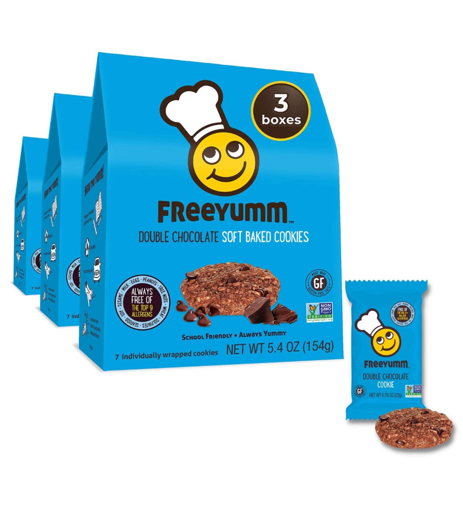 FreeYumm Double Chocolate Soft Baked Cookies - Plant Based & Allergy Friendly - Gluten Free Snacks for School - 21 Individually Wrapped Cookies - 5.4oz x 3 Pack - Buy Online on GoSupps.com