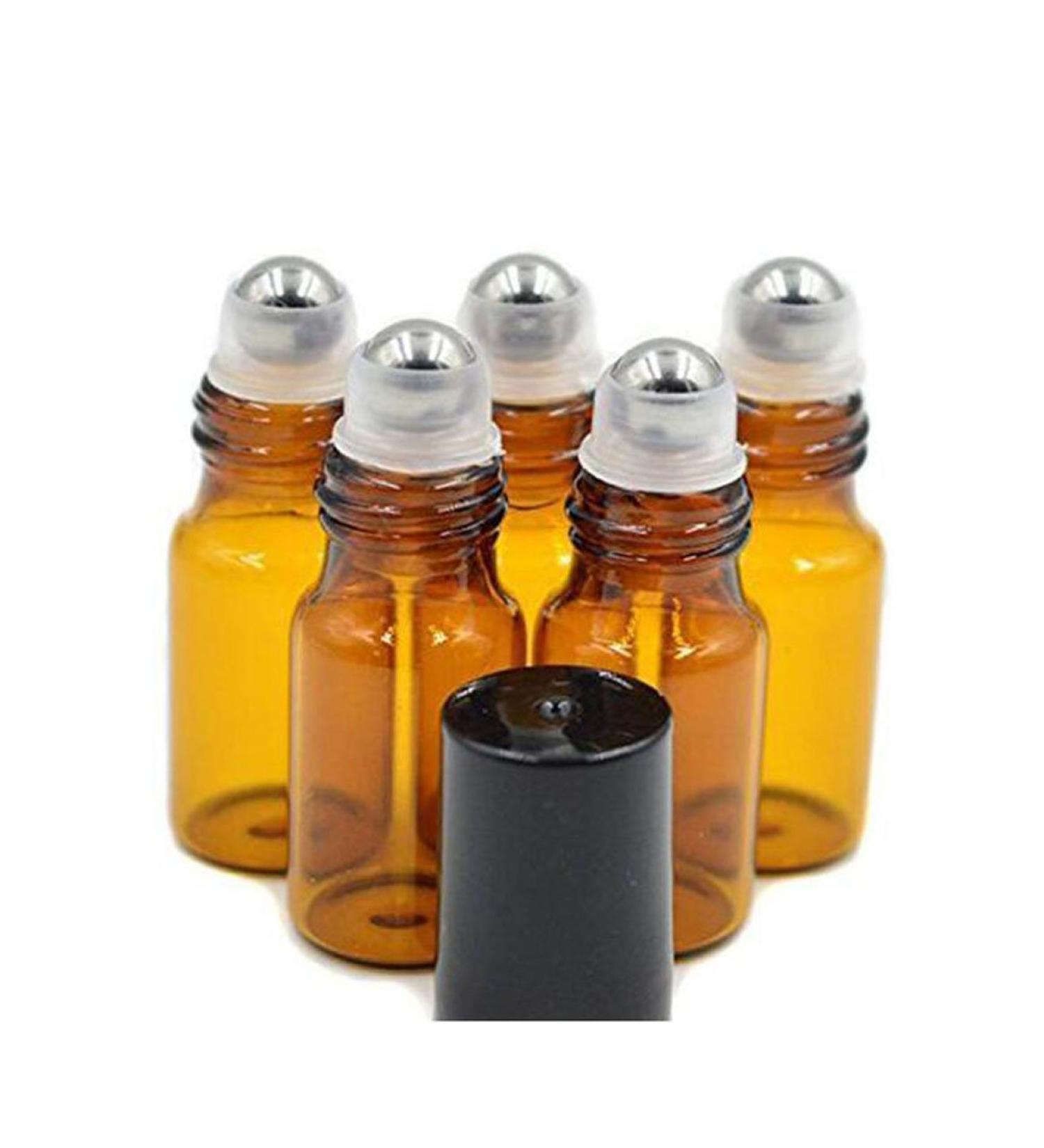 24 Pack 5ml Amber Glass Roll-On Bottles - Refillable Roller Bottle with Stainless Steel Roller Balls for Essential Oils & Fragrance - Buy Online on GoSupps.com