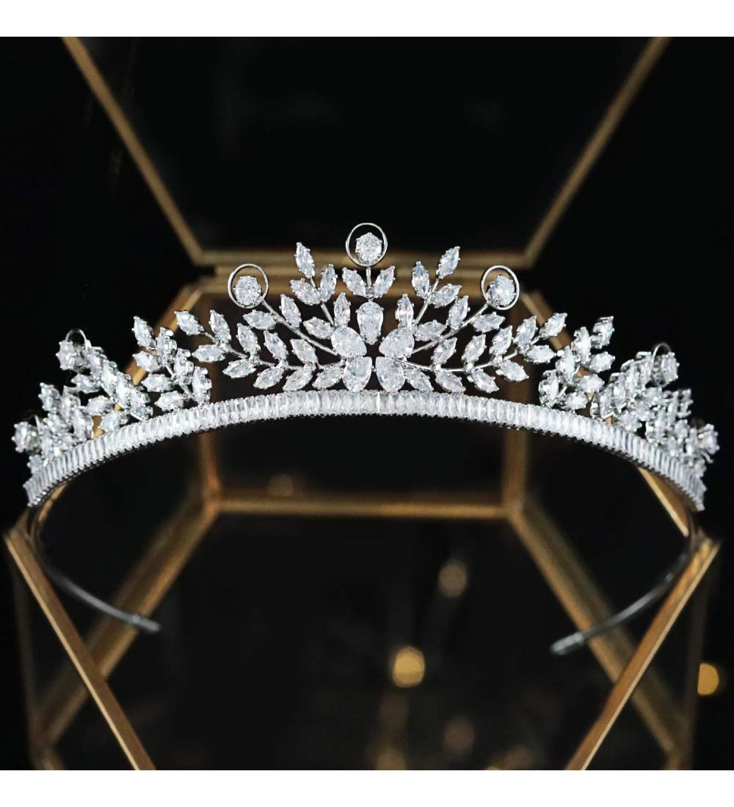 Aoligrace 5A Cubic Zirconia Wedding Tiara for Women - Small Bride Floral Headpiece in Silver - Buy Online on GoSupps.com