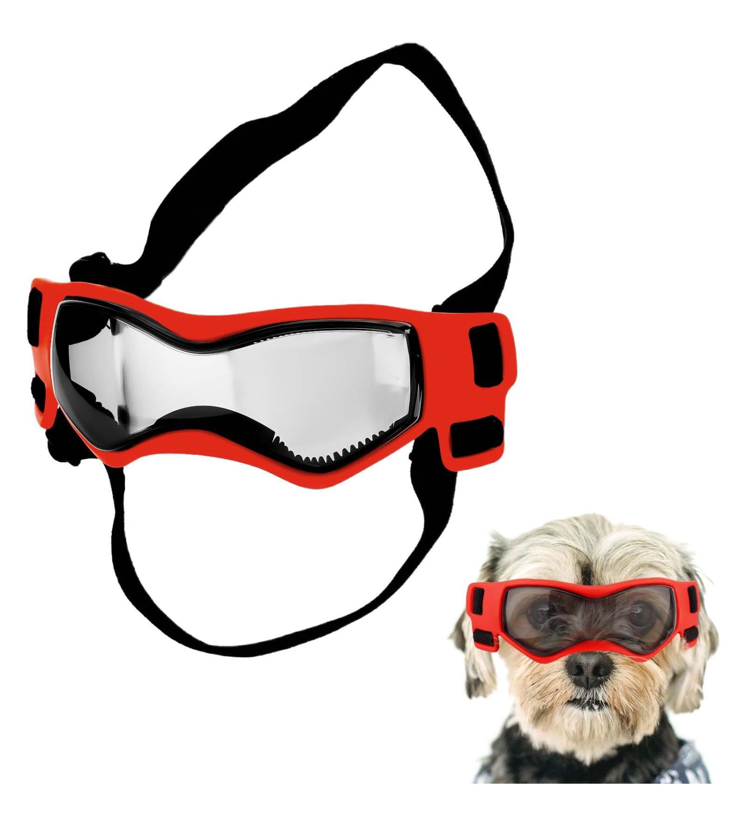 Dog Sunglasses for Small Dogs | Windproof Adjustable Eye Protection | Red Dog Glasses for Outdoor Use - Buy Online on GoSupps.com