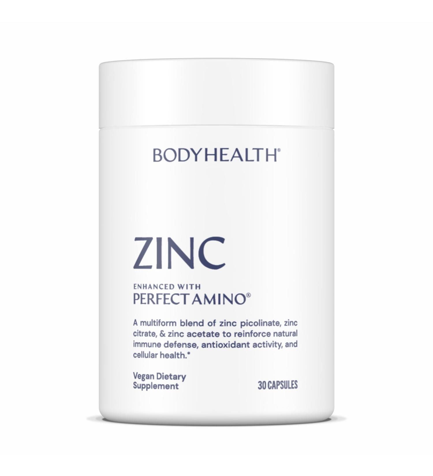 BodyHealth Zinc 30mg - Supplement for Growth & Development Antioxidant Activity - Natural Immune Defense & Cellular Health - 30 Capsules - Buy Online on GoSupps.com