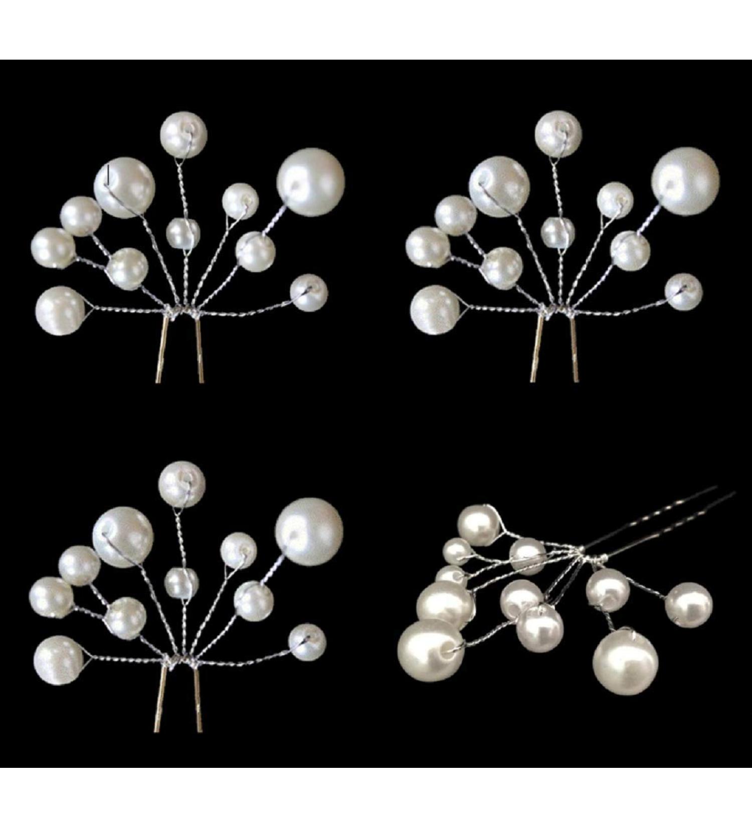 White Pearl Cluster Hair Pin Set - For Weddings Proms Formal Dress - Buy Online on GoSupps.com