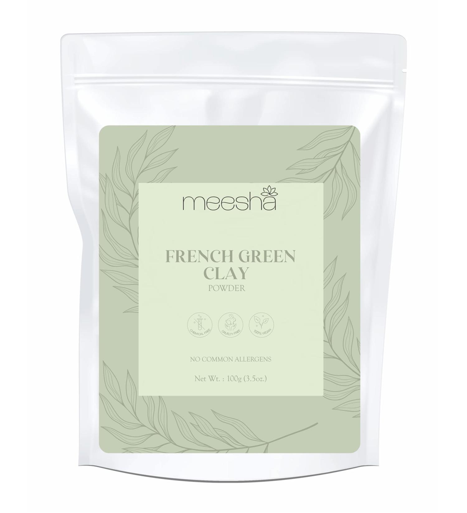 Meesha French Green Clay Powder | 100g Detoxifying Clay for Face Masks Soap Making & Body Scrubs | 100% Natural All Skin Types - Buy Online on GoSupps.com