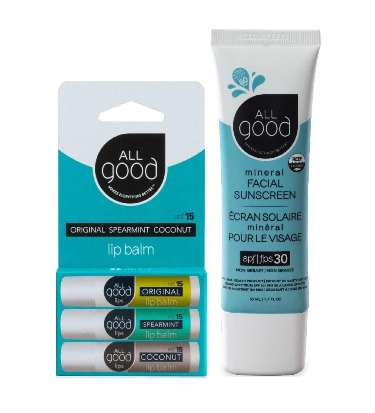 All Good SPF 15 Lip Balm & Facial Sunscreen Bundle - Calendula Olive Oil Beeswax Vitamin E - Buy Online on GoSupps.com