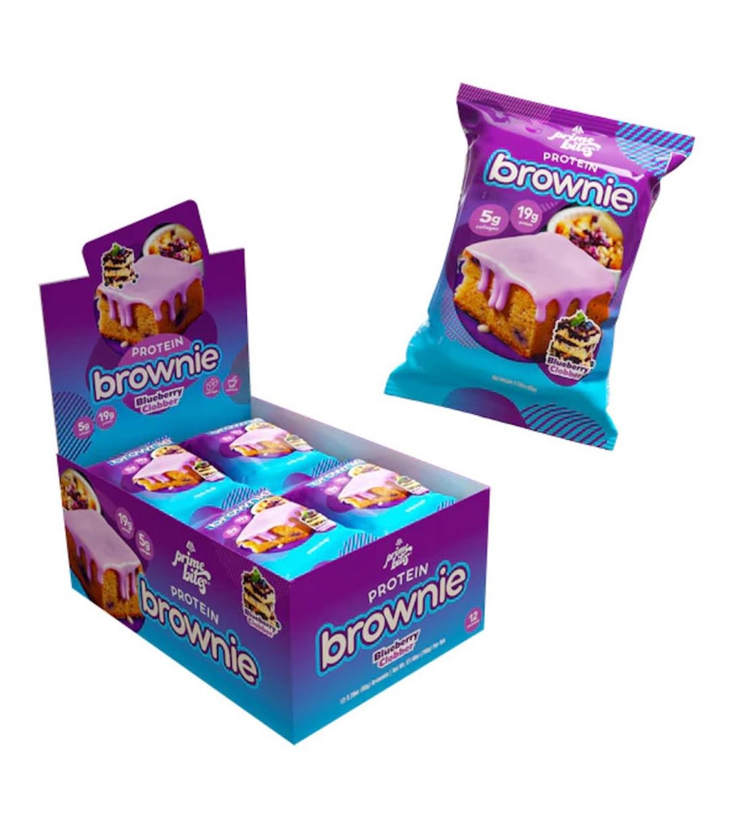 AP Prime Bites Protein Brownies | High Protein Low Sugar Brownies | 19g Protein 5g Collagen | Delicious High Protein Treat Gluten Free | Box of 12 Brownies (Blueberry Cobbler) Blueberry Cobbler Box of 12 - Buy Online on GoSupps.com
