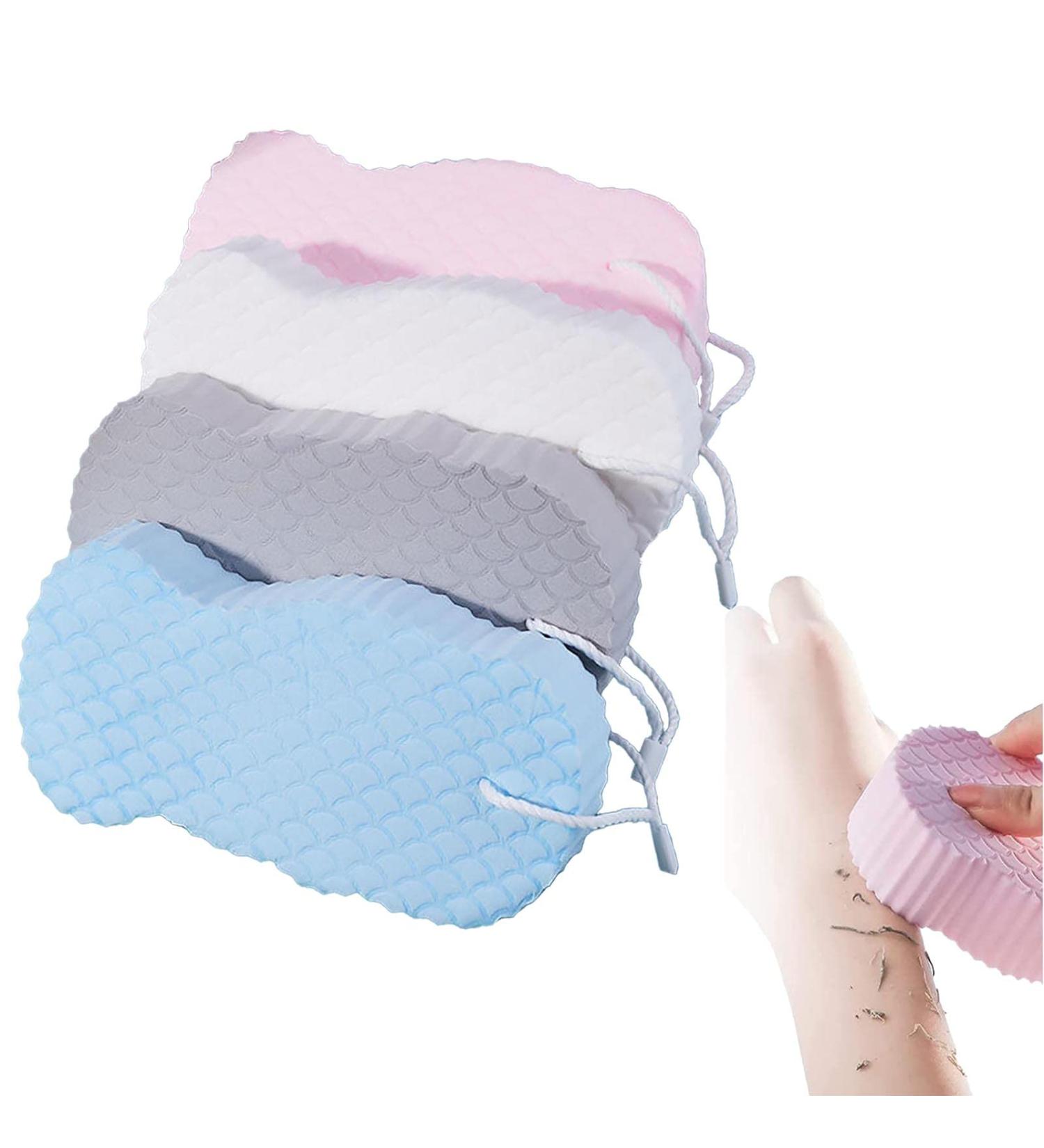Super Soft Exfoliating Bath Sponge 3-Pack for All - Dead Skin Remover - Ultra Soft Body Shower Sponge - Painless Scrub for Adults, Children, and Pregnant Women (White+Grey+Blue+Pink) - Buy Online on GoSupps.com