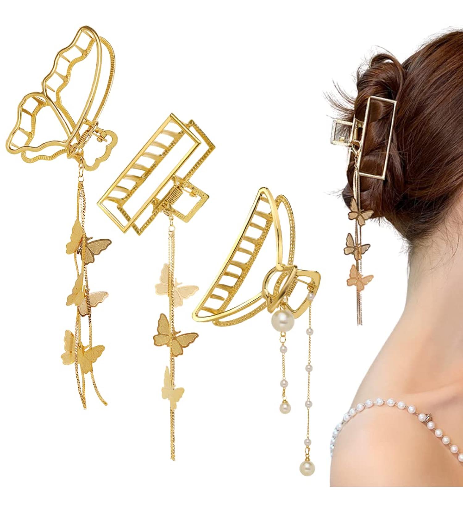 3PCS Butterfly Hair Clips Gold Butterfly Hair Claw Clip Metal Hair Claw Nonslip Tassel Hair Clip Butterfly Hair Clamp Tassel Hair Catch Clip Hair Accessories for Women Girls Thick Thin Hair - Buy Online on GoSupps.com