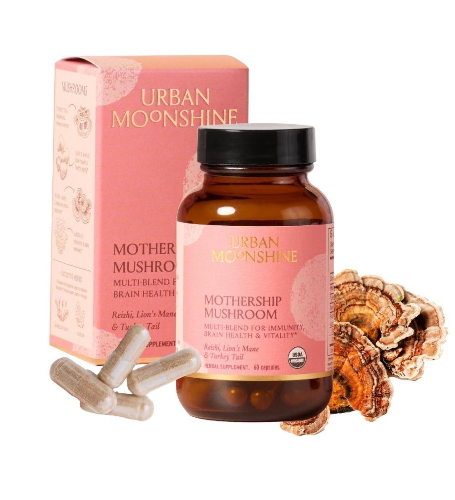 Urban Moonshine Mothership Mushroom Capsule 60ct - New Item - Immune Support - Lion s Mane Mushroom - Reishi - Turkey Tail - Maitake - Certified Organic - Gluten-Free - Vegan - Herbal Capsule - Buy Online on GoSupps.com