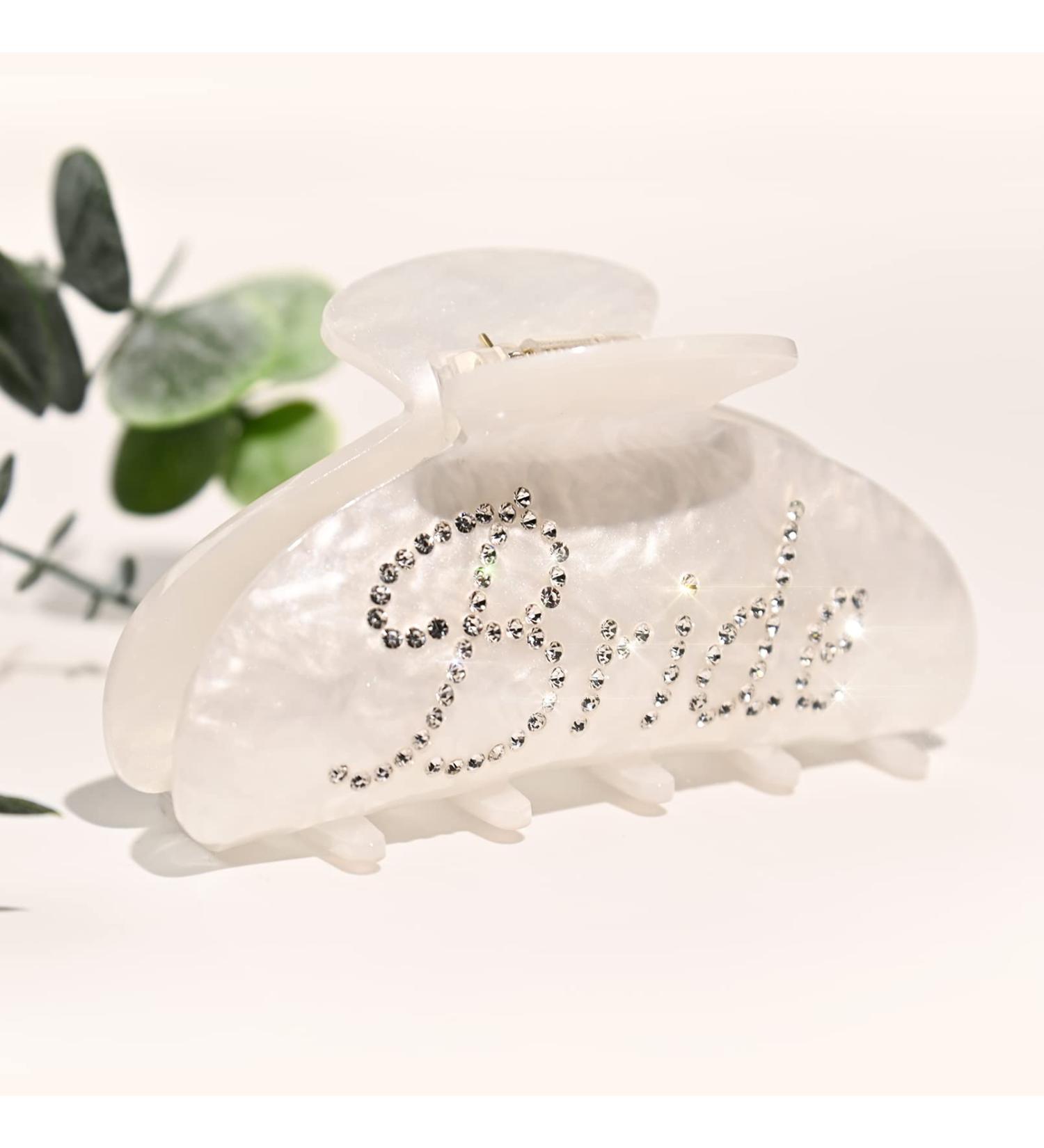 Bride Claw Hair Clip Aileam White Acrylic with Rhinestone Logo - Bachelorette Party & Shower Decor - Wedding Bridesmaid Gift - Buy Online on GoSupps.com
