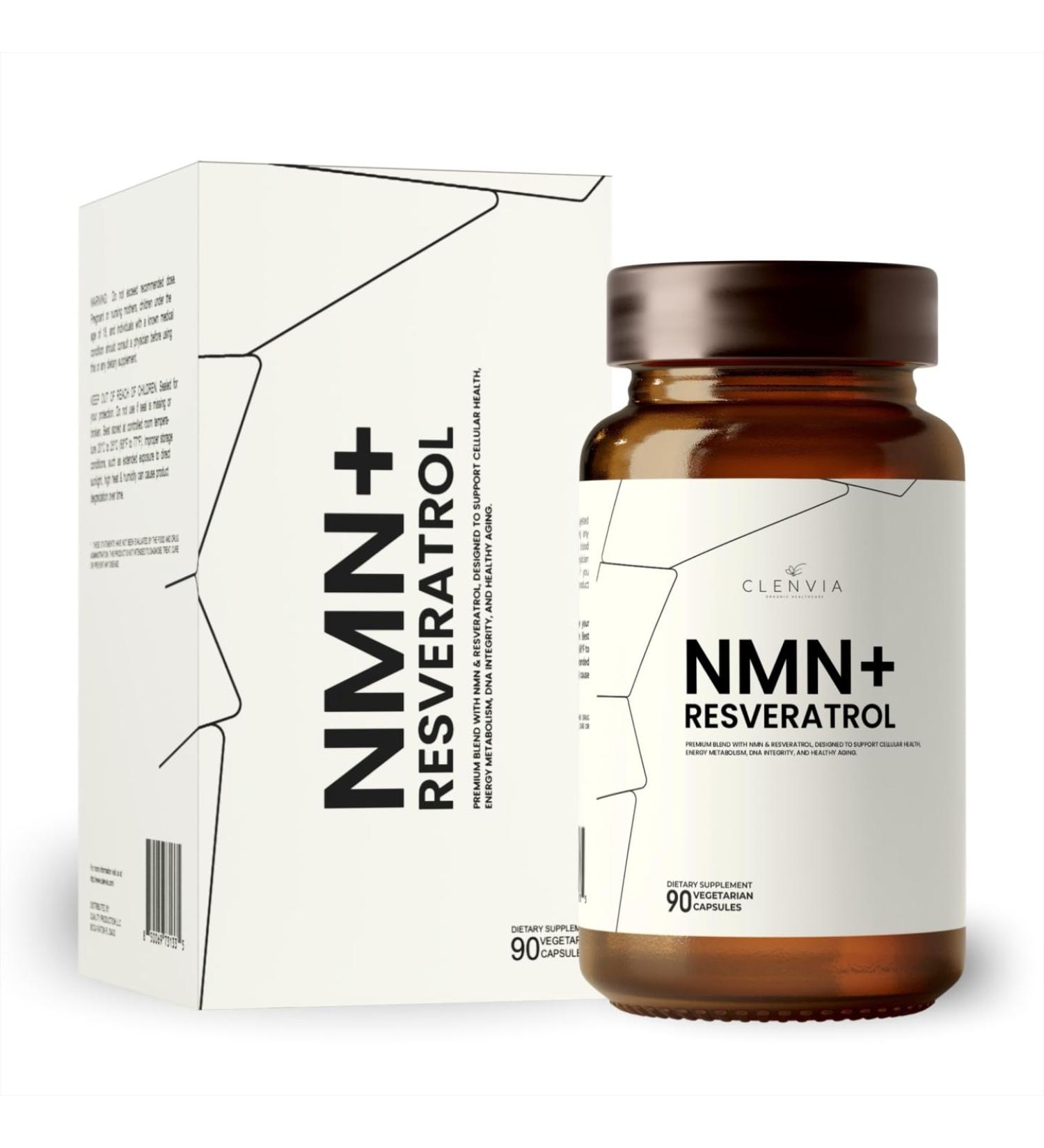 CLENVIA Premium NMN Supplement with Resveratrol High Potency NAD+ Support Formula 99.7% Purity Third-Party Tested Made in USA 500mg Nicotinamide + 100mg Resveratrol 90 Capsules - Buy Online on GoSupps.com
