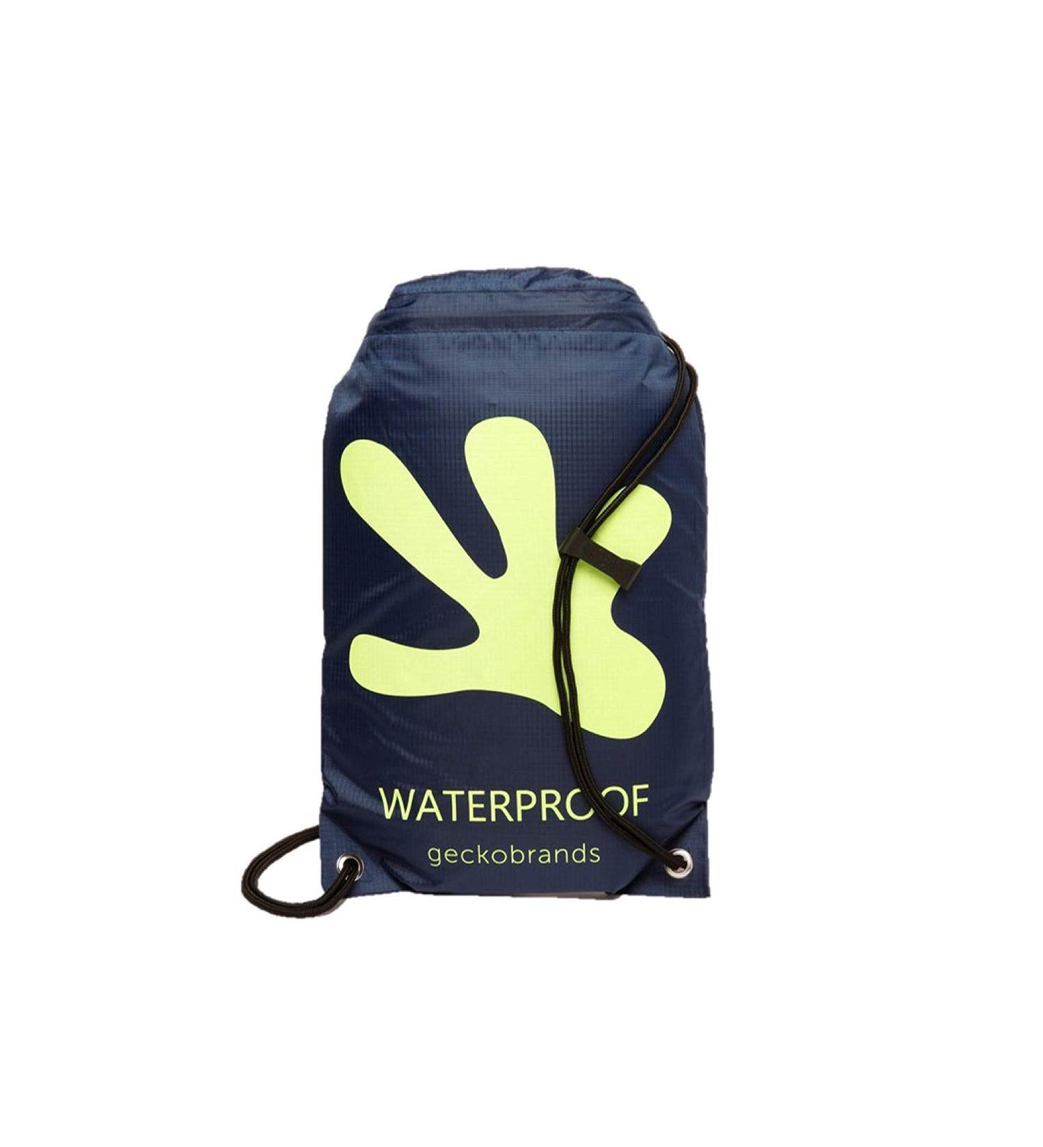 Geckobrands Drawstring Waterproof Backpack - Navy/Neon Green - Ideal for Hiking & Water Activities - Buy Online on GoSupps.com