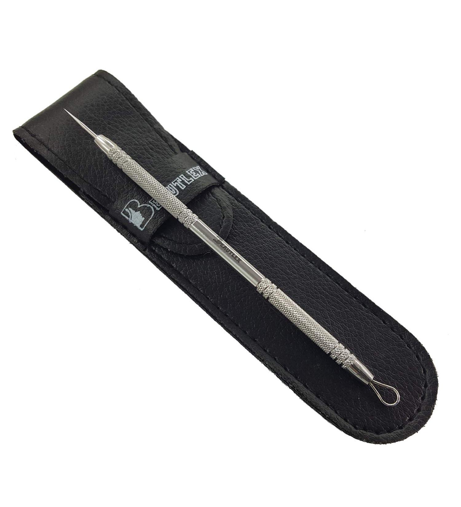 Lancet for Facial Milia & Whitehead Extraction Tool | Double Ended Angled Circle Loop & Sharp Needle | Dermatologist Recommended | Synthetic Leather Storage - Buy Online on GoSupps.com