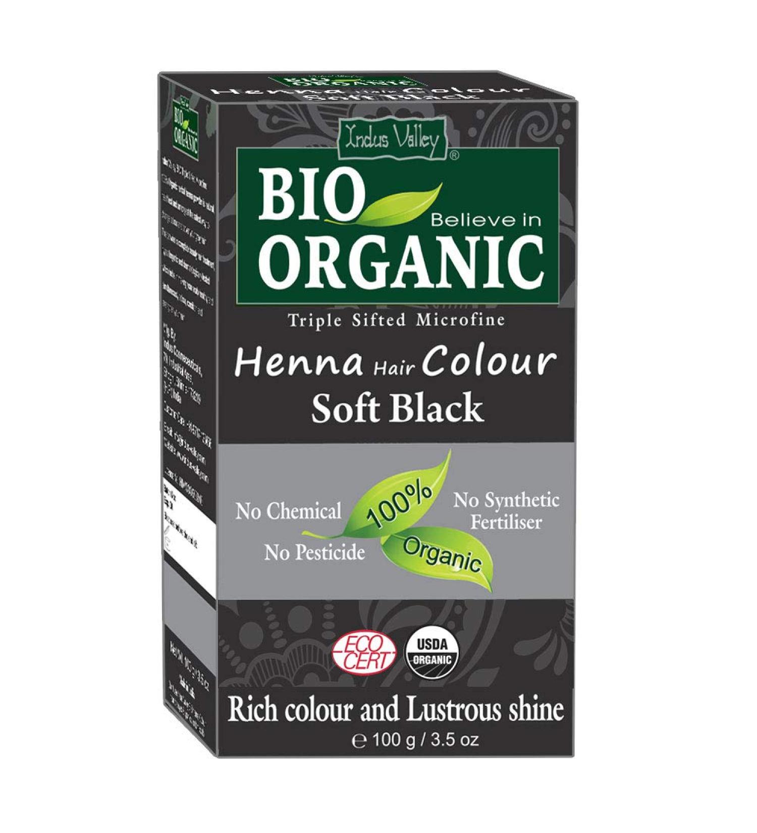 Indus Valley Bio Organic Natural Henna Hair Color Soft Black 100gm - 100% Gray Coverage | Long Lasting Dye | Vegan & Cruelty-Free - Buy Online on GoSupps.com