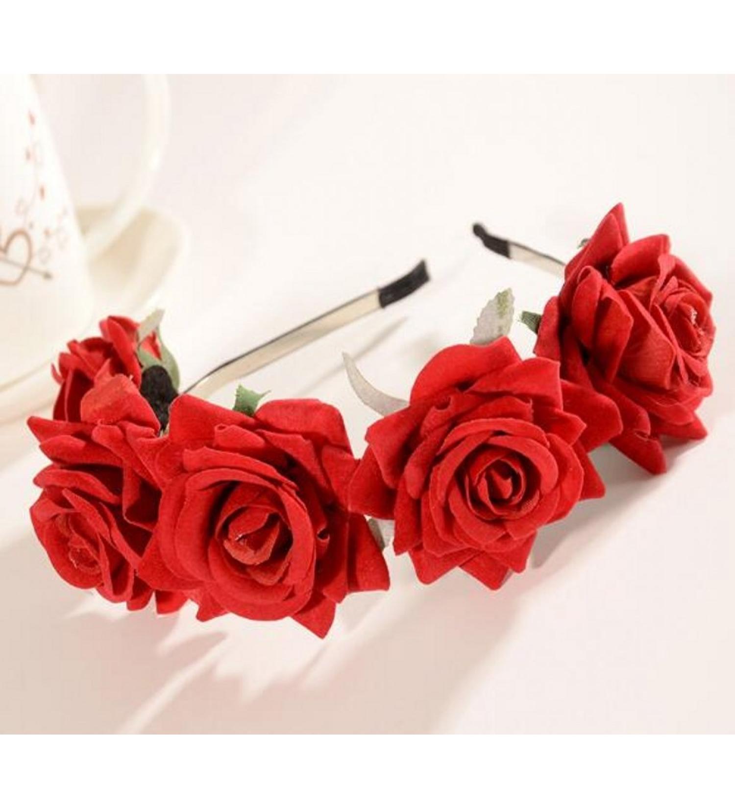 Chyooo red hair ripe rose headband ladies flower stirring girl flower tiara for wedding bride bride brides birthday party children party