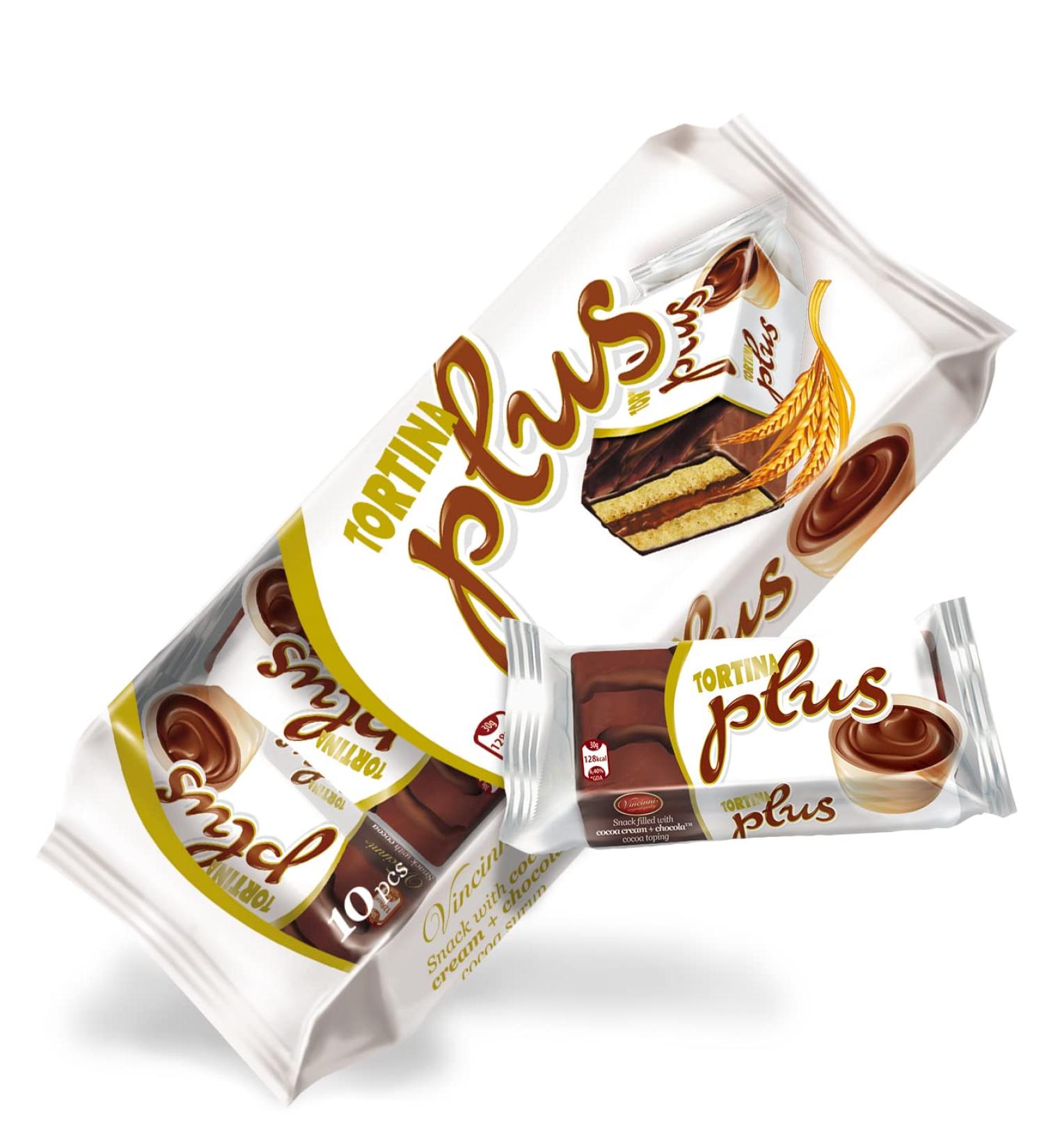 10x10 Tortina Plus cake slices cocoa cream covered with chocolate 300g - 10 cakes individually wrapped