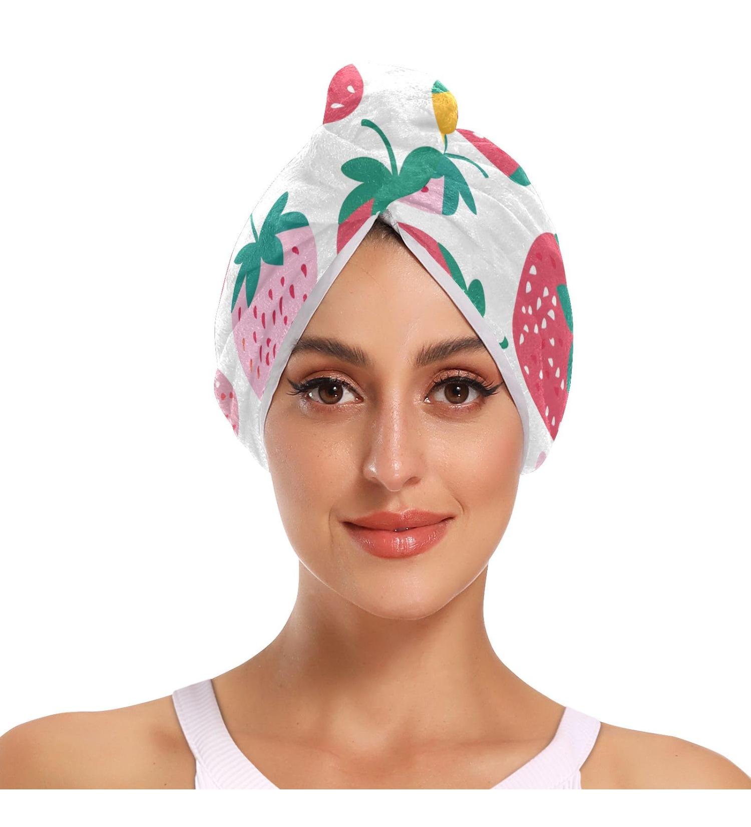 Cute Colorful Strawberry Hair Towel 2 Pack | Super Absorbent Quick Drying Hair Turbans for Women & Girls - Buy Online on GoSupps.com