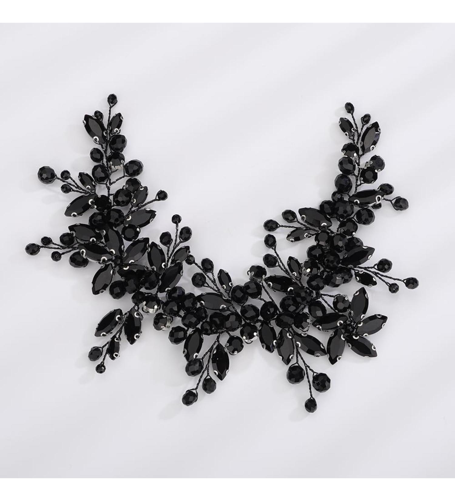 Kercisbeauty Black Rhinestones Crystal Beads Headband Adjustable Handmade Hair Jewelry for Women Girls Wedding Bridal Hair Styling Jewelry - Buy Online on GoSupps.com
